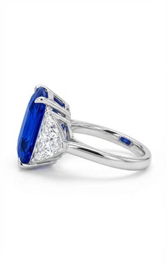 7.71 Carat No Heat Ceylon Royal Blue Sapphire Diamond Three-Stone Ring