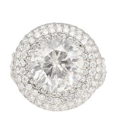 7.71 Carat Round Cut Natural Diamond Pave Cluster Ring in 18K White Gold