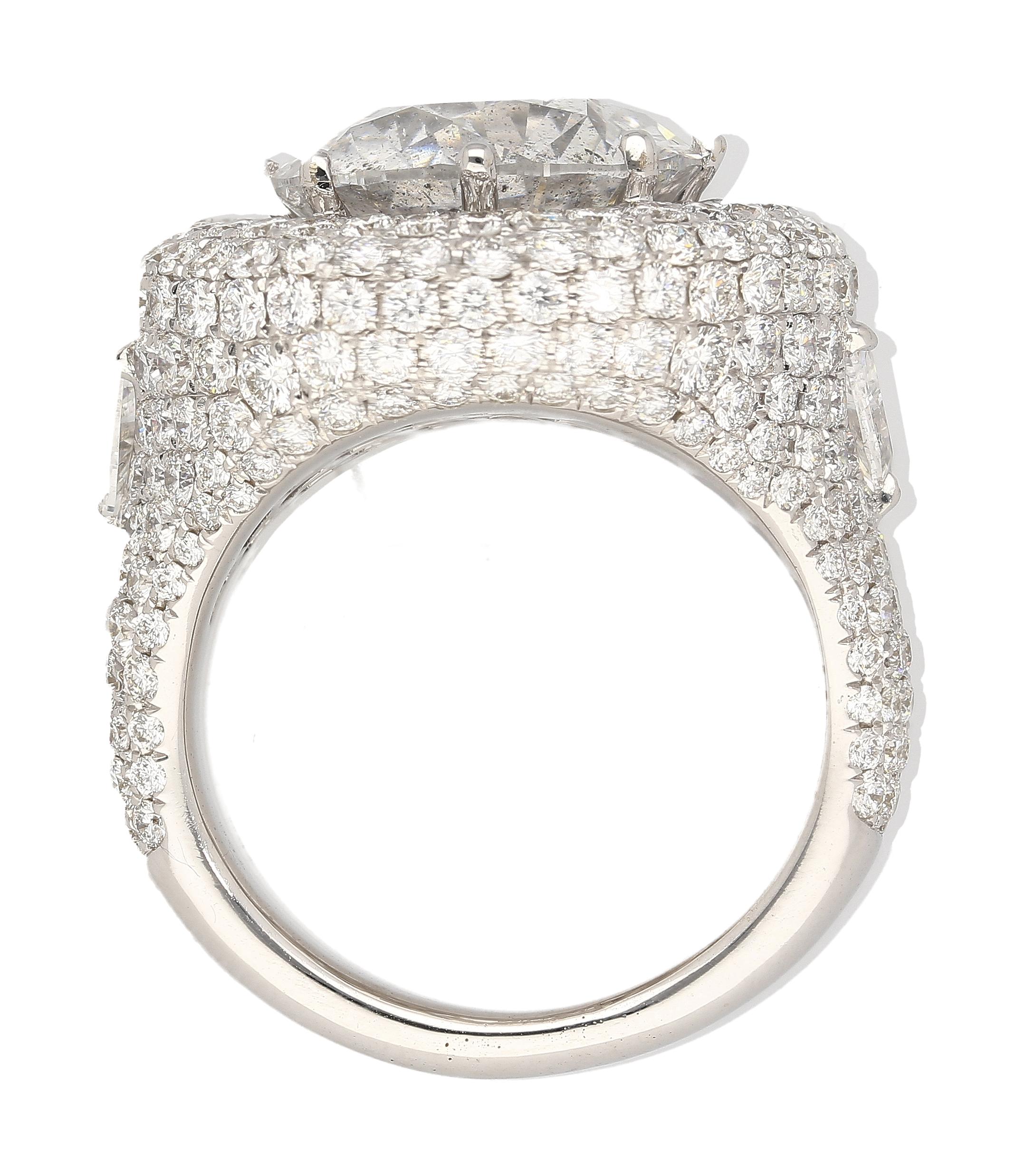 7.71 Carat Round Cut Natural Diamond Pave Cluster Ring in 18K White Gold For Sale 3
