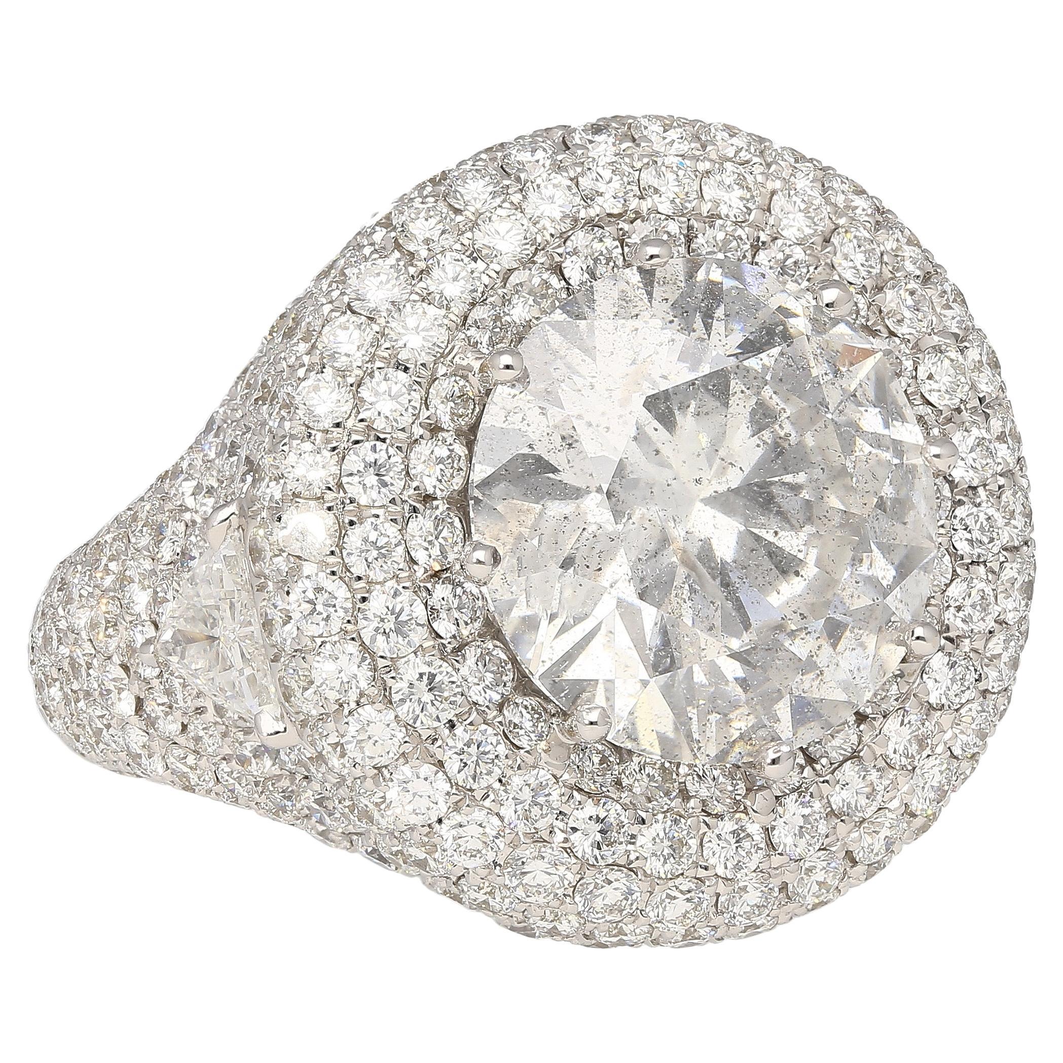 7.71 Carat Round Cut Natural Diamond Pave Cluster Ring in 18K White Gold