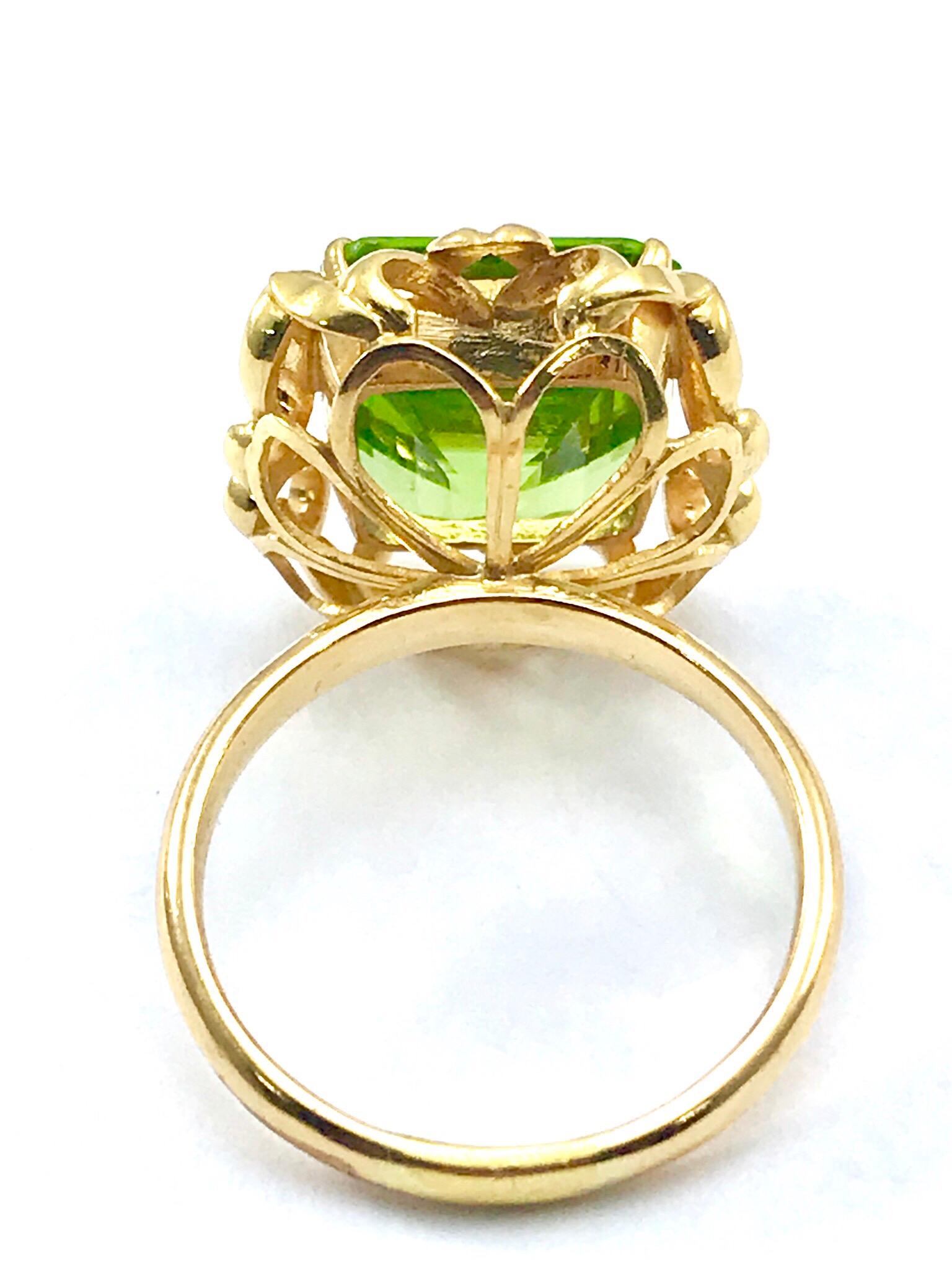 7.71 Carat Step Cut Peridot and 18 Karat Yellow Gold Cocktail Ring In Excellent Condition In Chevy Chase, MD