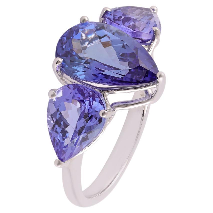  Bague à trois pierres en or blanc 18 carats avec tanzanite de forme mélangée de 7,71 carats