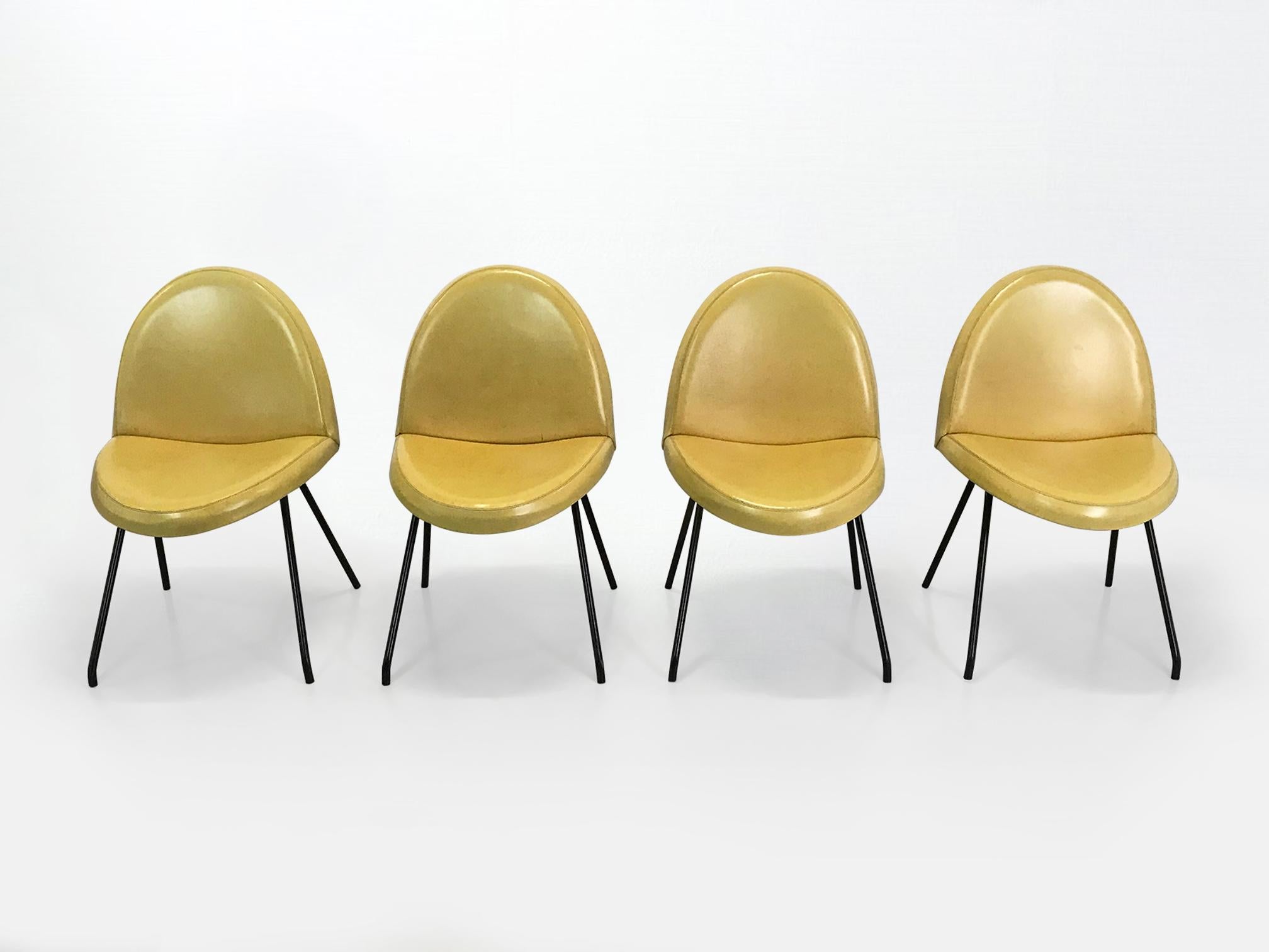 Set of infamous Language dining chairs by the French grandmaster of design Joseph André Motte, also known as “Tongue” chairs, due to the unmistakable shape of the seat.

These chairs were designed in 1954 by Joseph André Motte for Steiner France, as