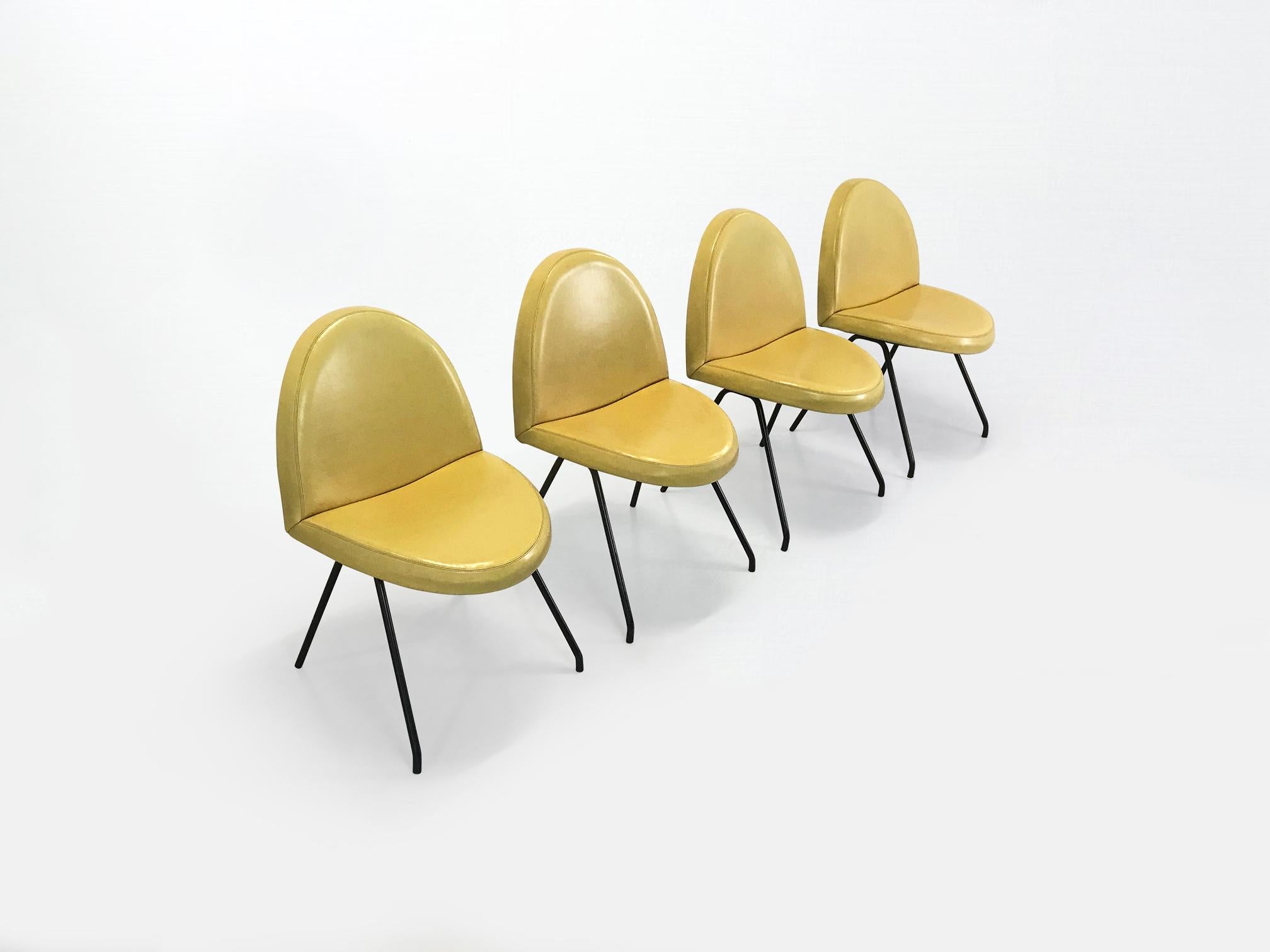 Mid-Century Modern 771 Language dining chairs by Joseph André Motte for Steiner France 1950s, set 4 For Sale