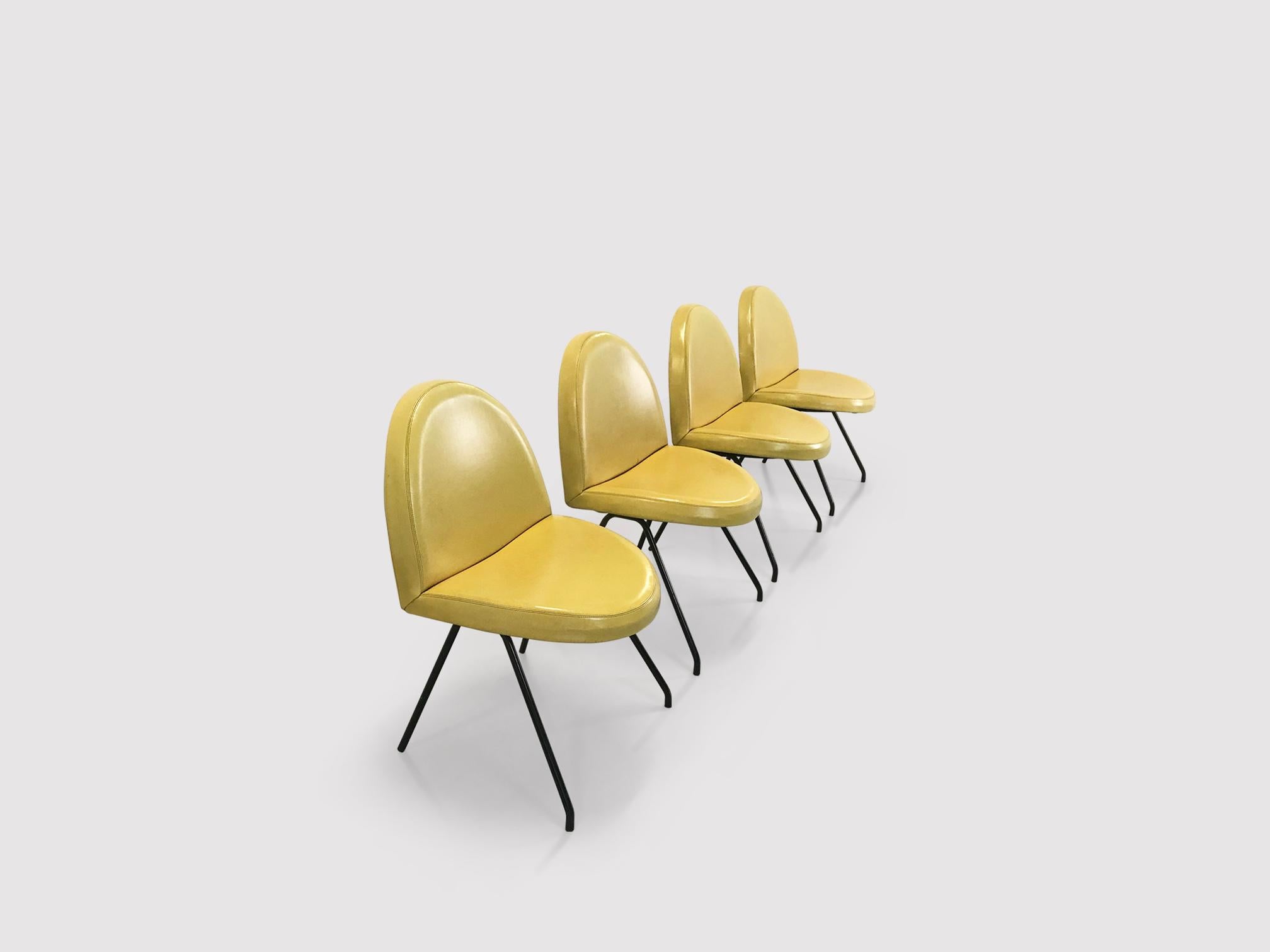 771 Language dining chairs by Joseph André Motte for Steiner France 1950s, set 4 In Fair Condition In Sas van Gent, NL