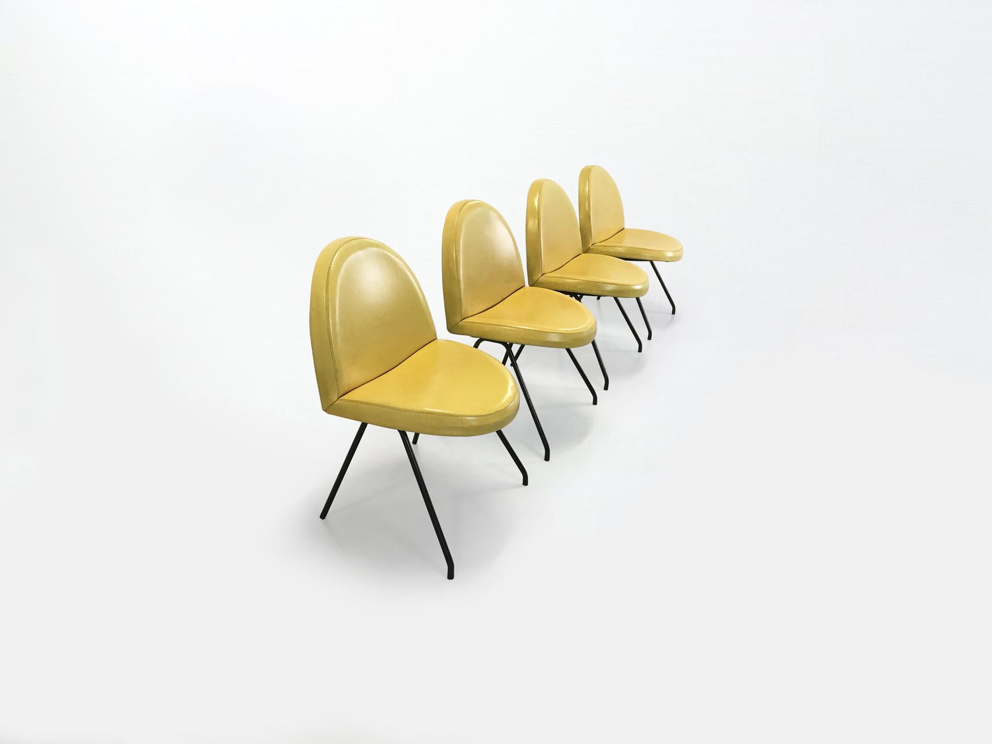 Mid-20th Century 771 Language dining chairs by Joseph André Motte for Steiner France 1950s, set 4 For Sale