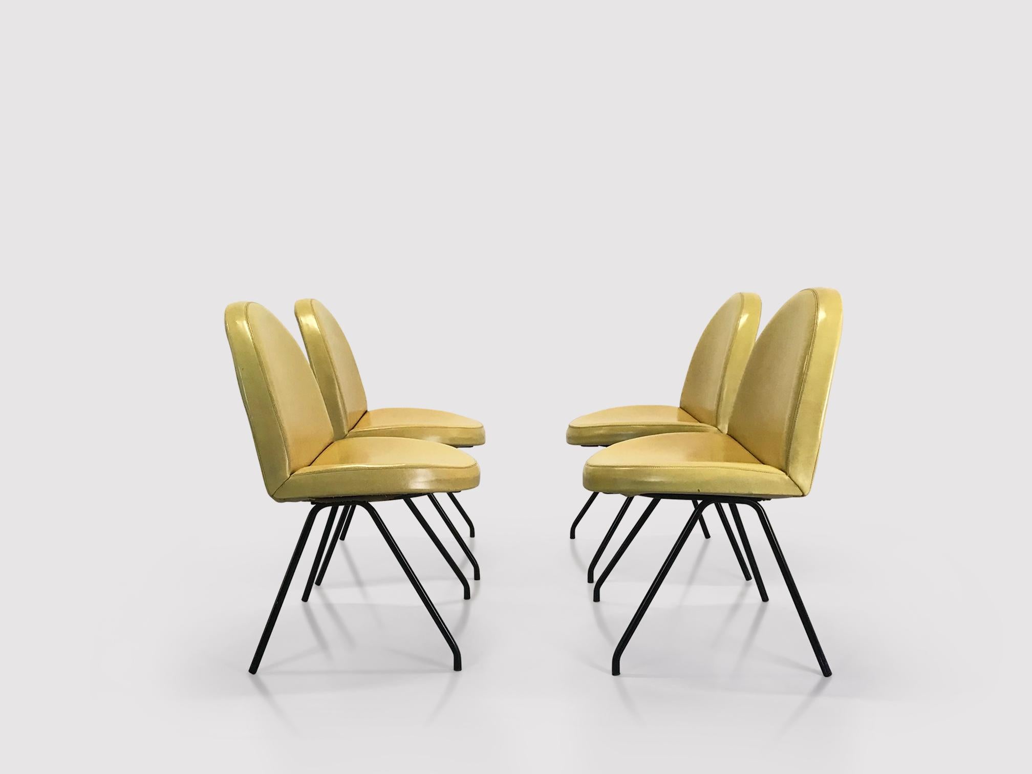 Metal 771 Language dining chairs by Joseph André Motte for Steiner France 1950s, set 4