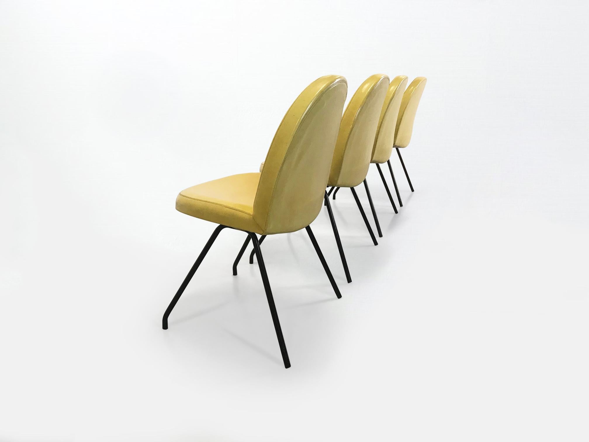 Metal 771 Language dining chairs by Joseph André Motte for Steiner France 1950s, set 4 For Sale