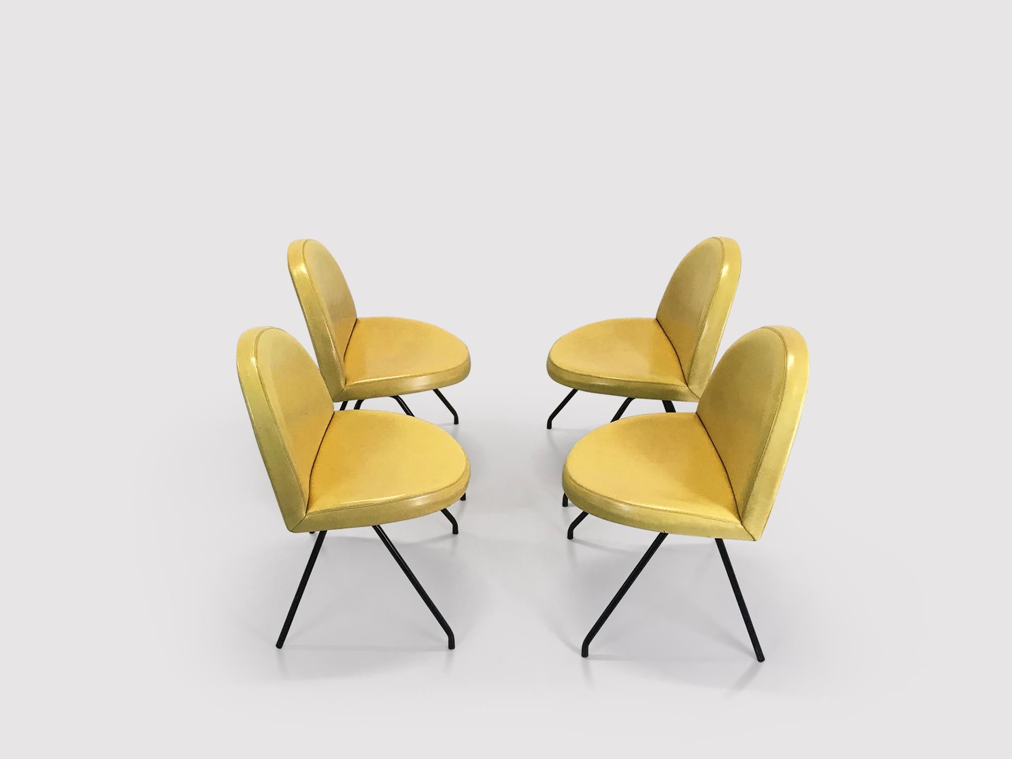 771 Language dining chairs by Joseph André Motte for Steiner France 1950s, set 4 1