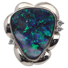 7.72 Carat Australian Boulder Opal Diamond Platinum Ring