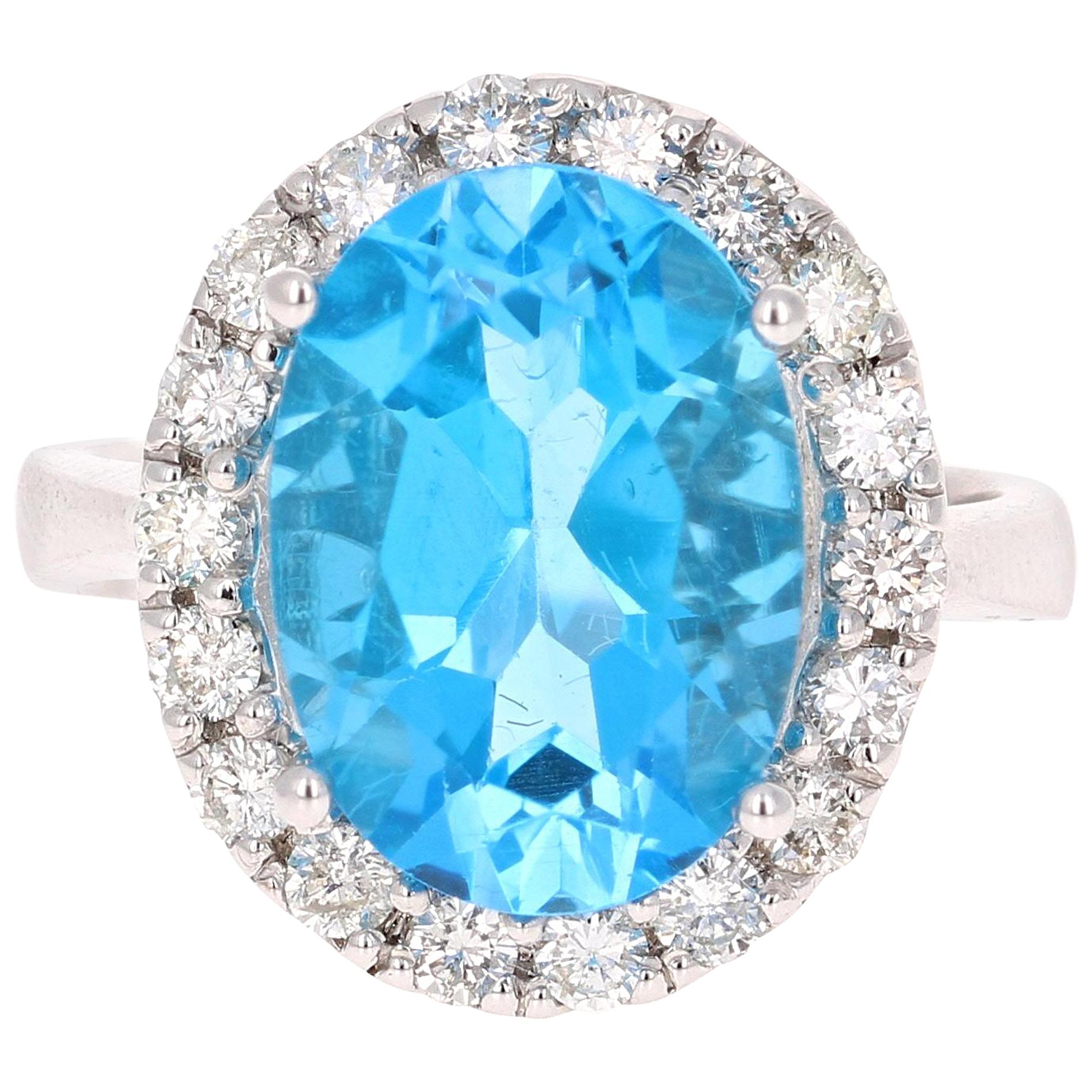 7.72 Carat Blue Topaz Halo Diamond Ring