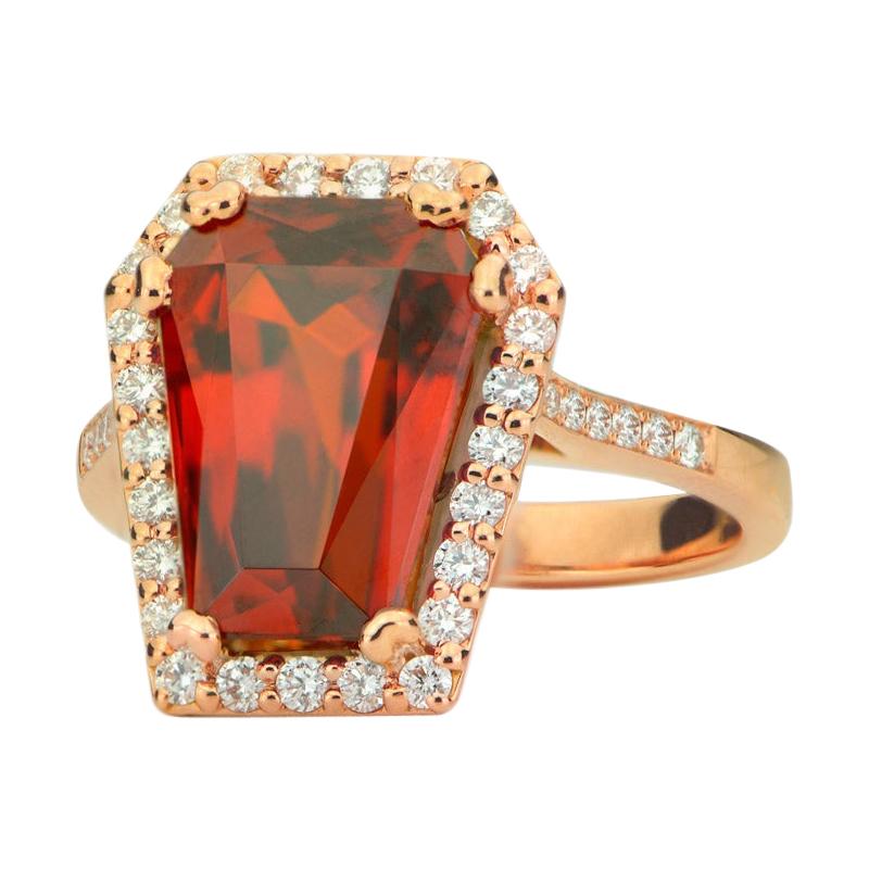 7.72 Carat Fiery Orange Spessartite Garnet Diamond Halo Ring in 18 Karat Gold For Sale