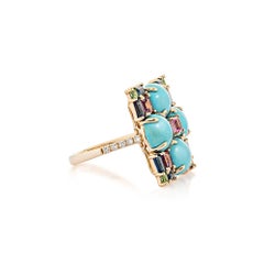 7.72 Carat Turquoise Cocktail Ring in 18KRG with Multi Gemstone & Diamond.