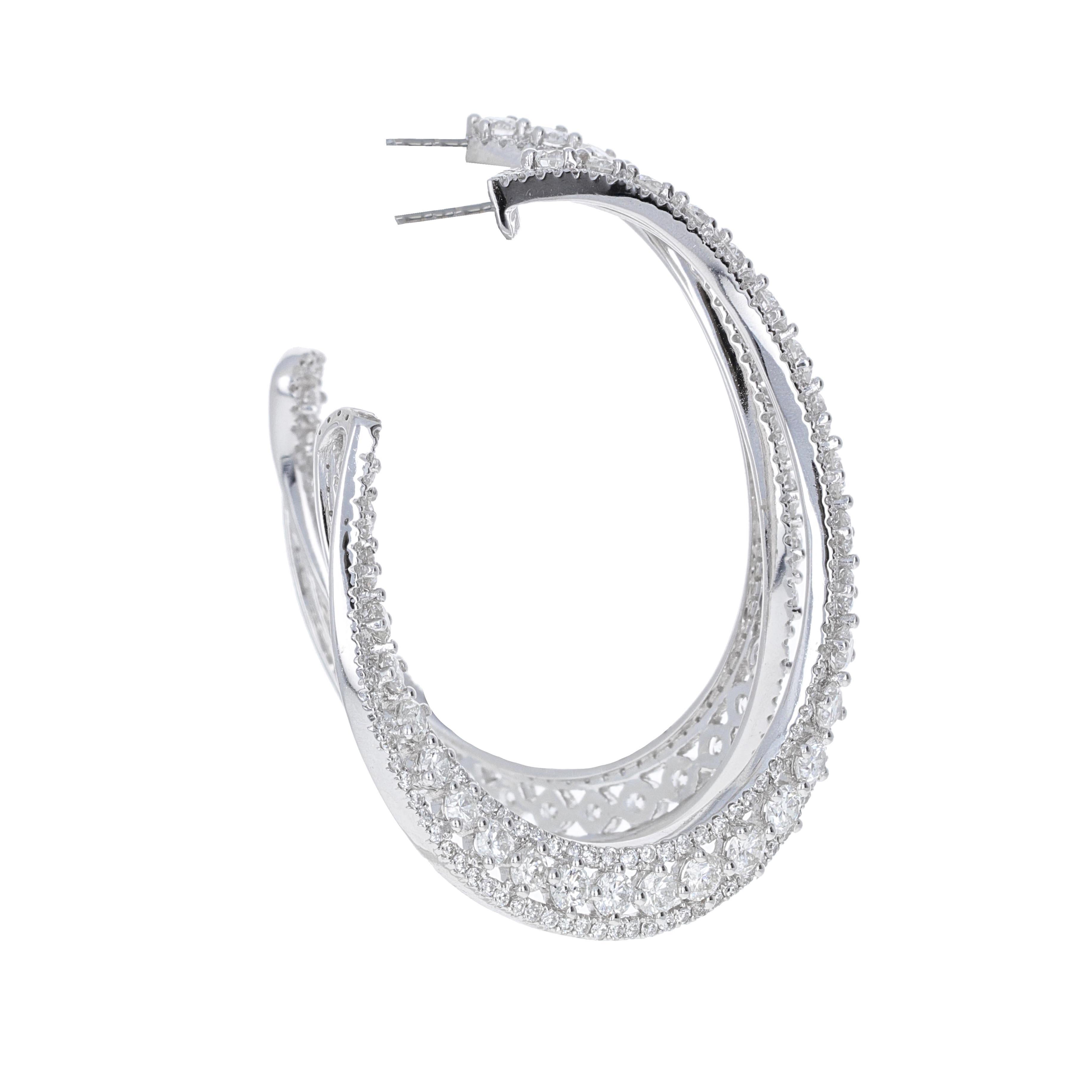 Modern 7.72 Carat White Gold Diamond Hoop Earrings