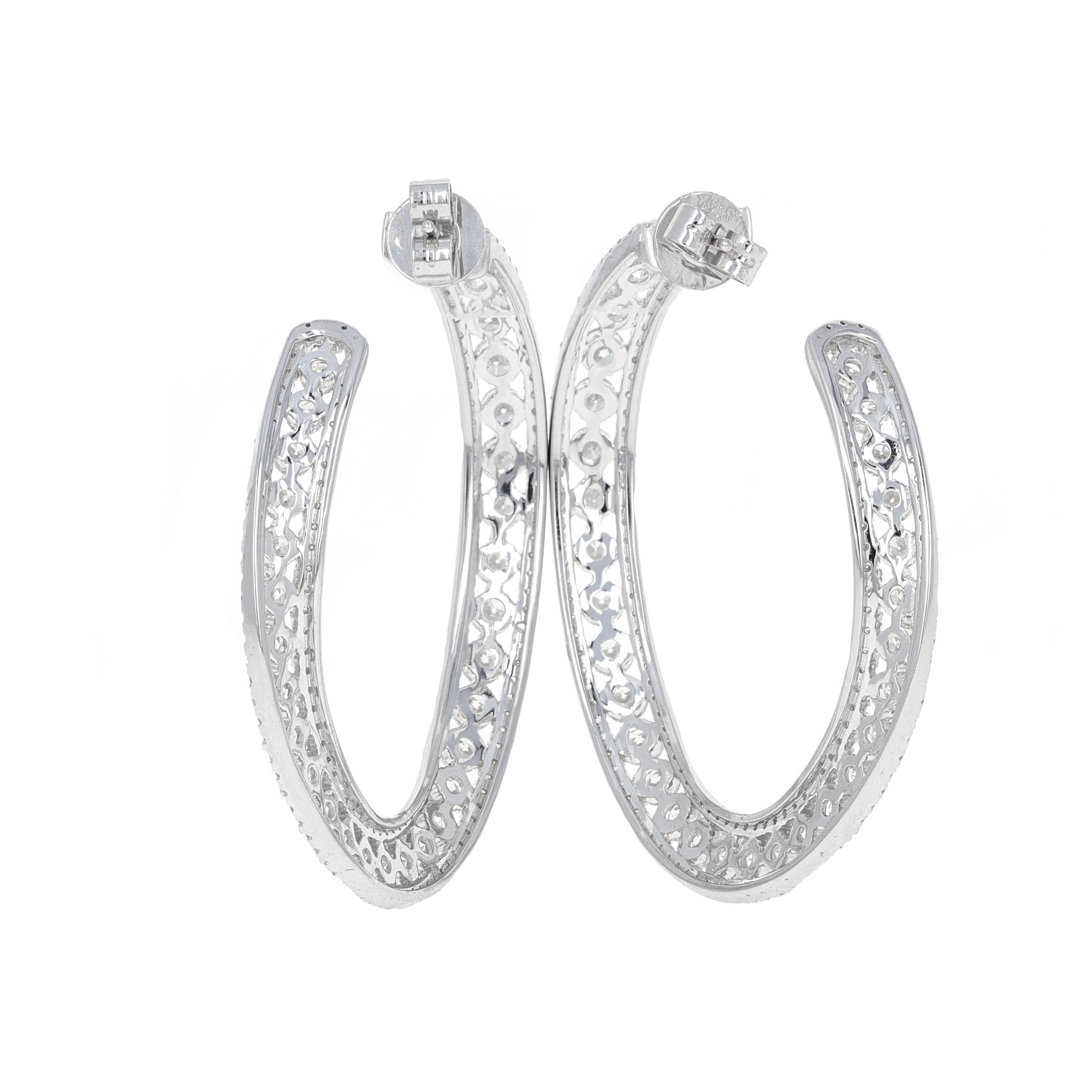 Round Cut 7.72 Carat White Gold Diamond Hoop Earrings