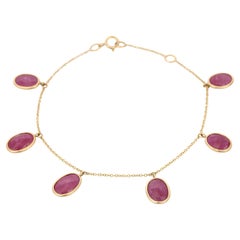 7.72 Ct Oval Cut Ruby Stackable Charm Chain Bracelet in 18K Solid Yellow Gold