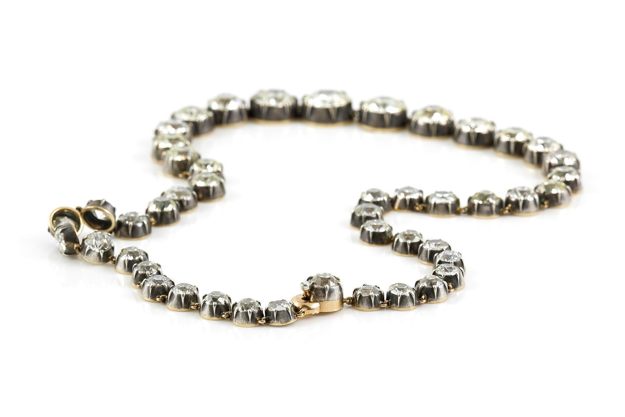 77,20 Quilates Antiguo Collar Riviera de Diamantes de Corte Europeo en Bueno estado para la venta en New York, NY