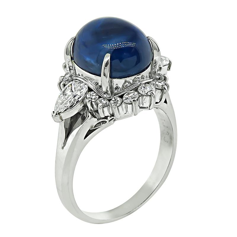 Cabochon 7.72ct Ceylon Sapphire 1.38ct Diamond Ring For Sale