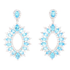 7.73 Carat Blue Topaz White Topaz Silver Earrings