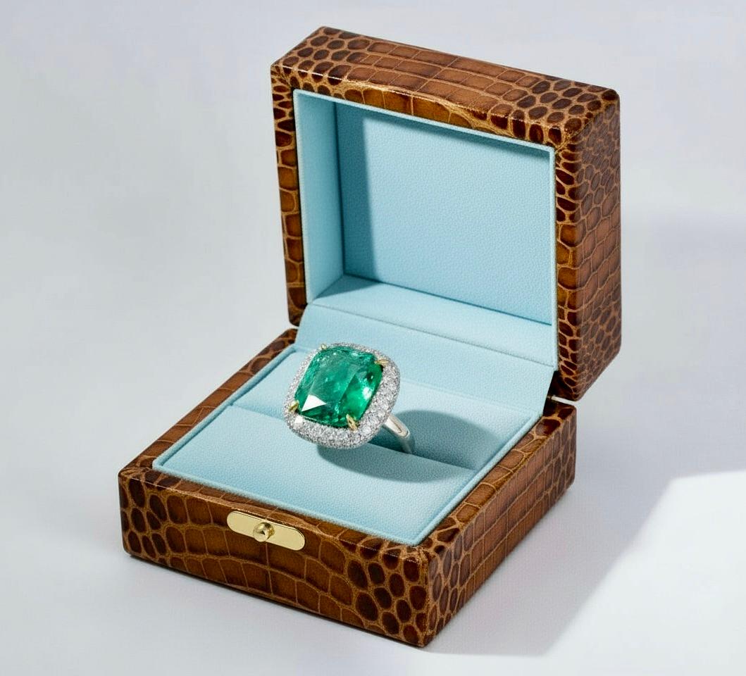 7,73 Karat zertifizierter feiner natürlicher kolumbianischer Smaragd und Diamant 18K Ring im Angebot 8