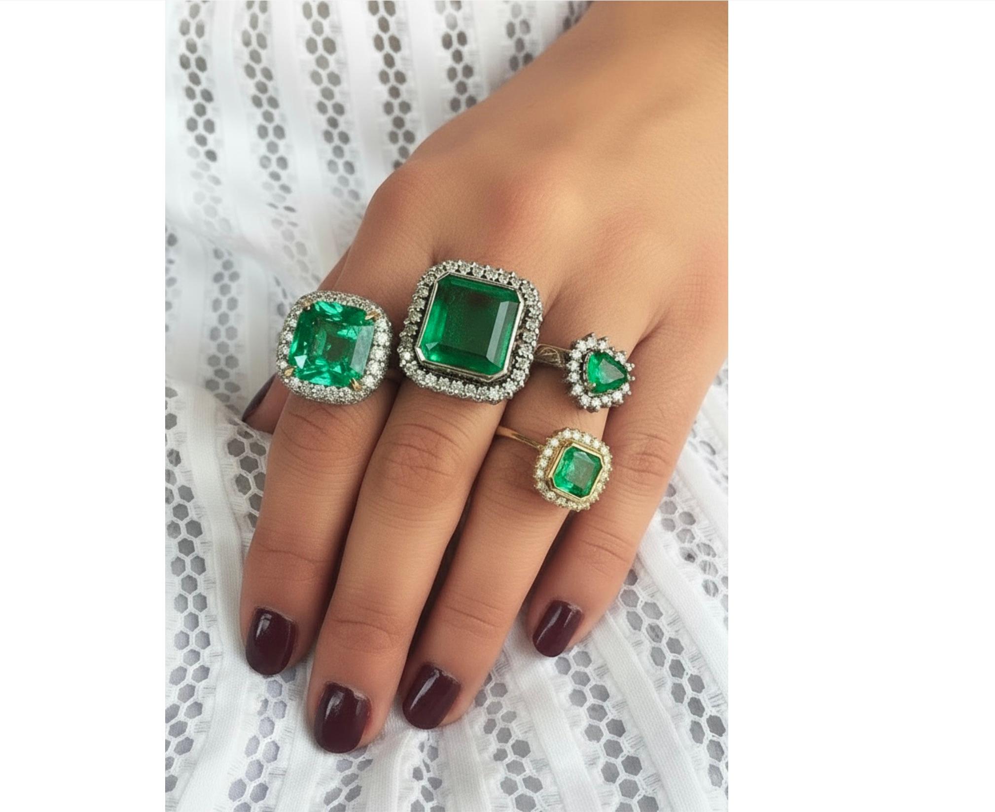 7,73 Karat zertifizierter feiner natürlicher kolumbianischer Smaragd und Diamant 18K Ring im Angebot 5