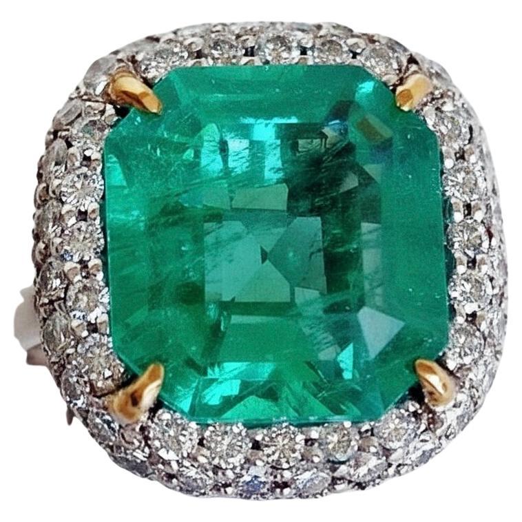 7,73 carati certificati di smeraldo naturale fine colombiano e anello con diamante 18 carati