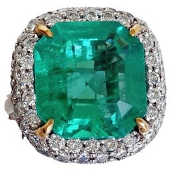 7,73 carati certificati di smeraldo naturale fine colombiano e anello con diamante 18 carati