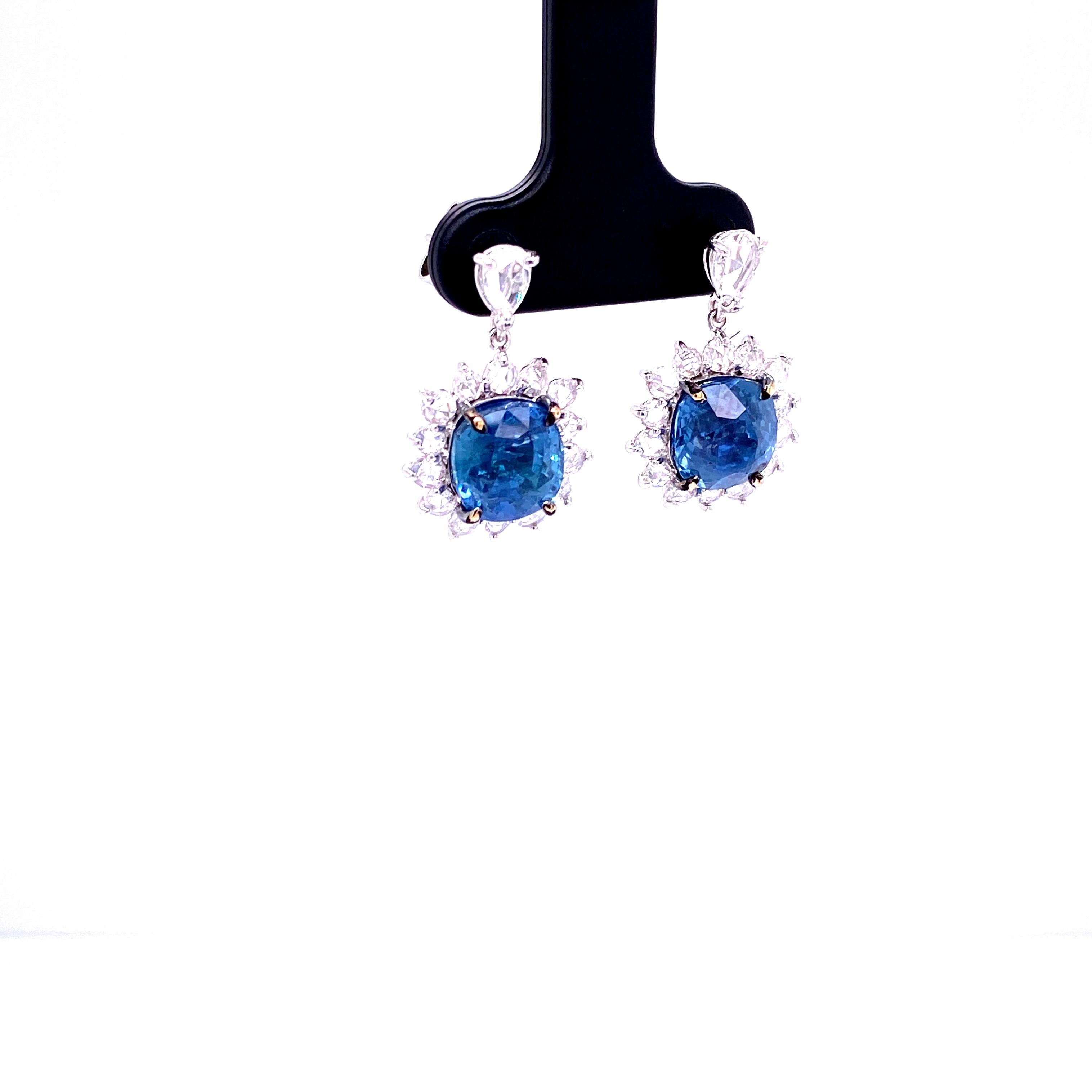 7.73 Carat GRS Certified Unheated Burmese Sapphires and Diamond Gold Earrings 3