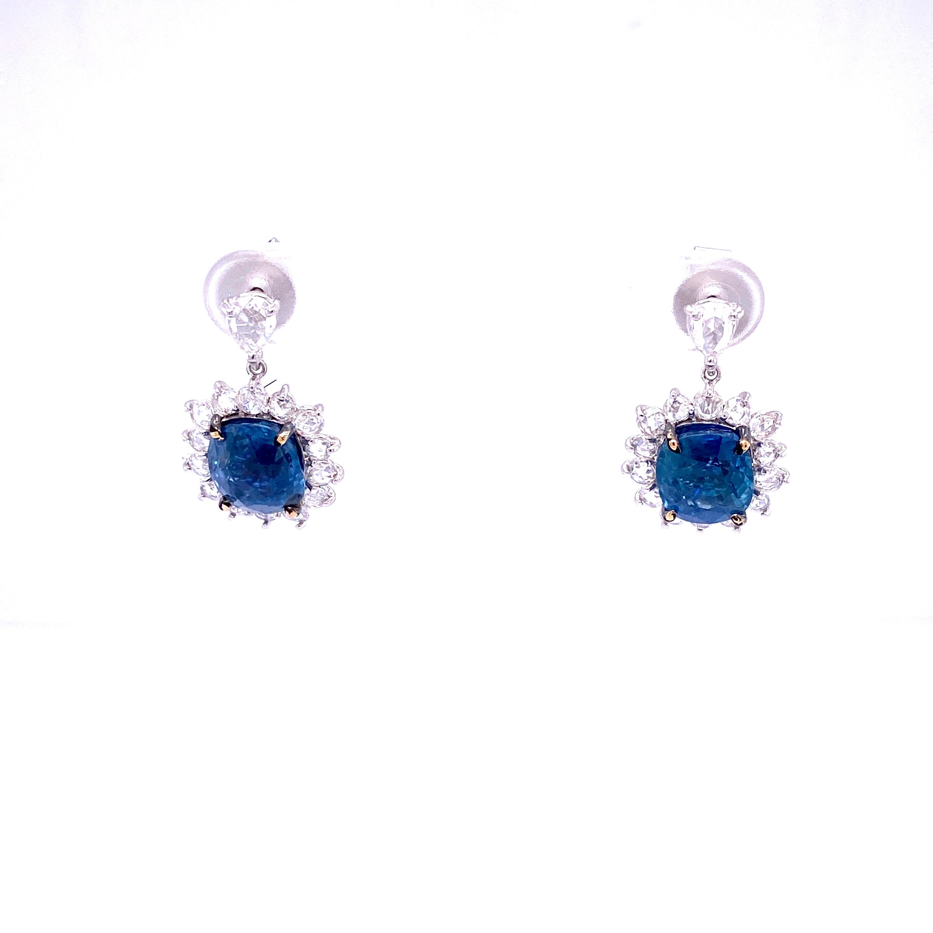7.73 Carat GRS Certified Unheated Burmese Sapphires and Diamond Gold Earrings 4