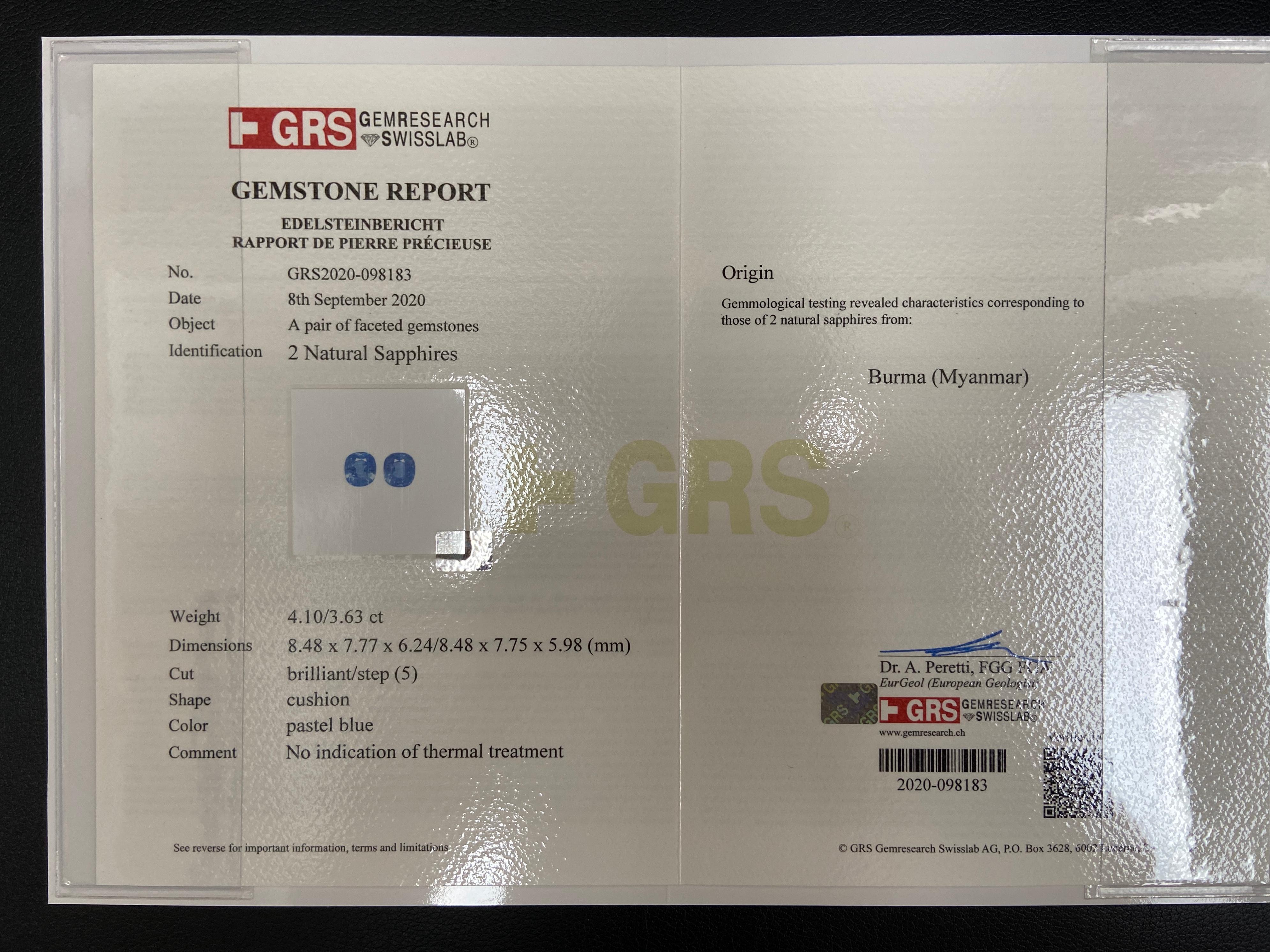 7.73 Carat GRS Certified Unheated Burmese Sapphires and Diamond Gold Earrings 8