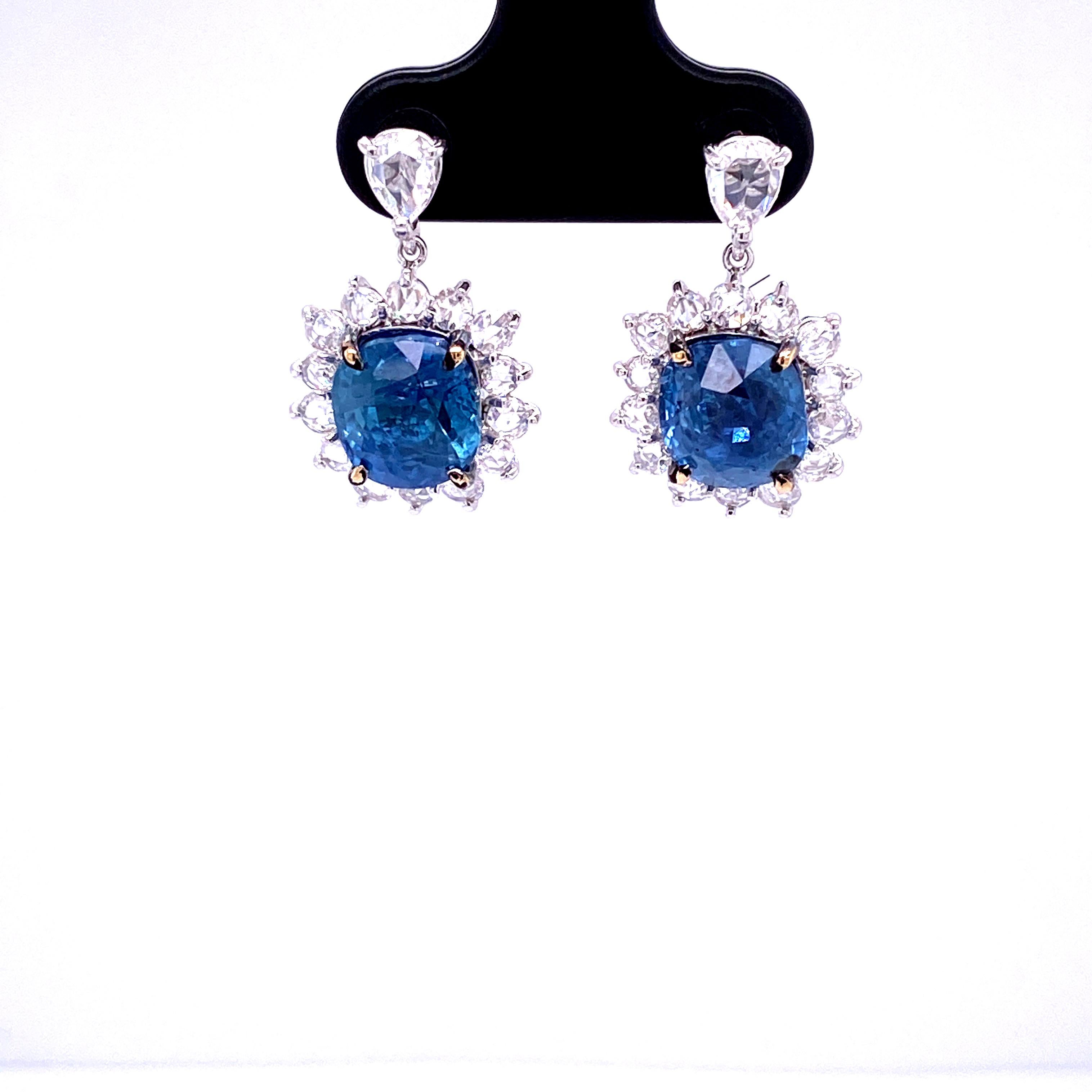 7.73 carat GRS Certified Unheated Burmese Sapphires and Diamond Gold Earrings:

A highly elegant pair of earrings, it features two spectacular natural unheated Burmese sapphires weighing a total of 7.73 carat, certified by GRS Lab, surrounded by a