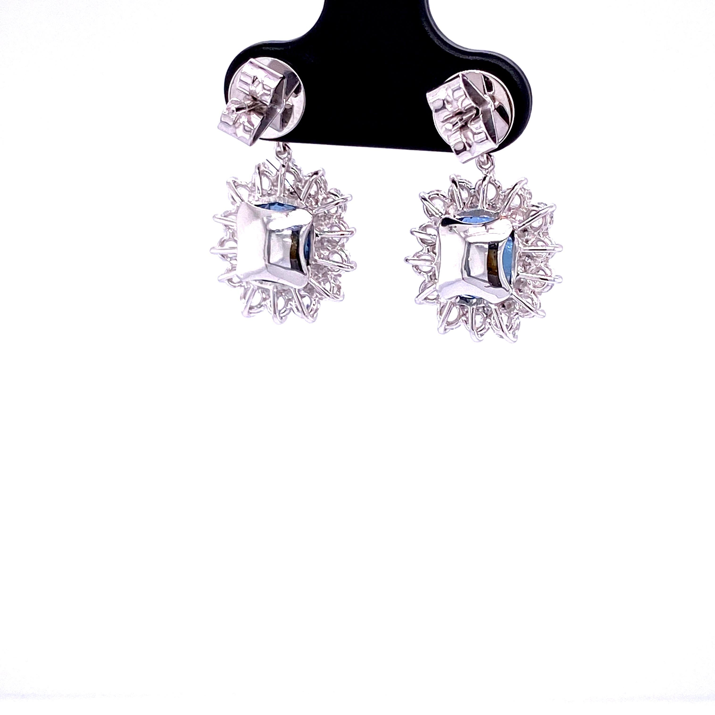 Women's or Men's 7.73 Carat GRS Certified Unheated Burmese Sapphires and Diamond Gold Earrings