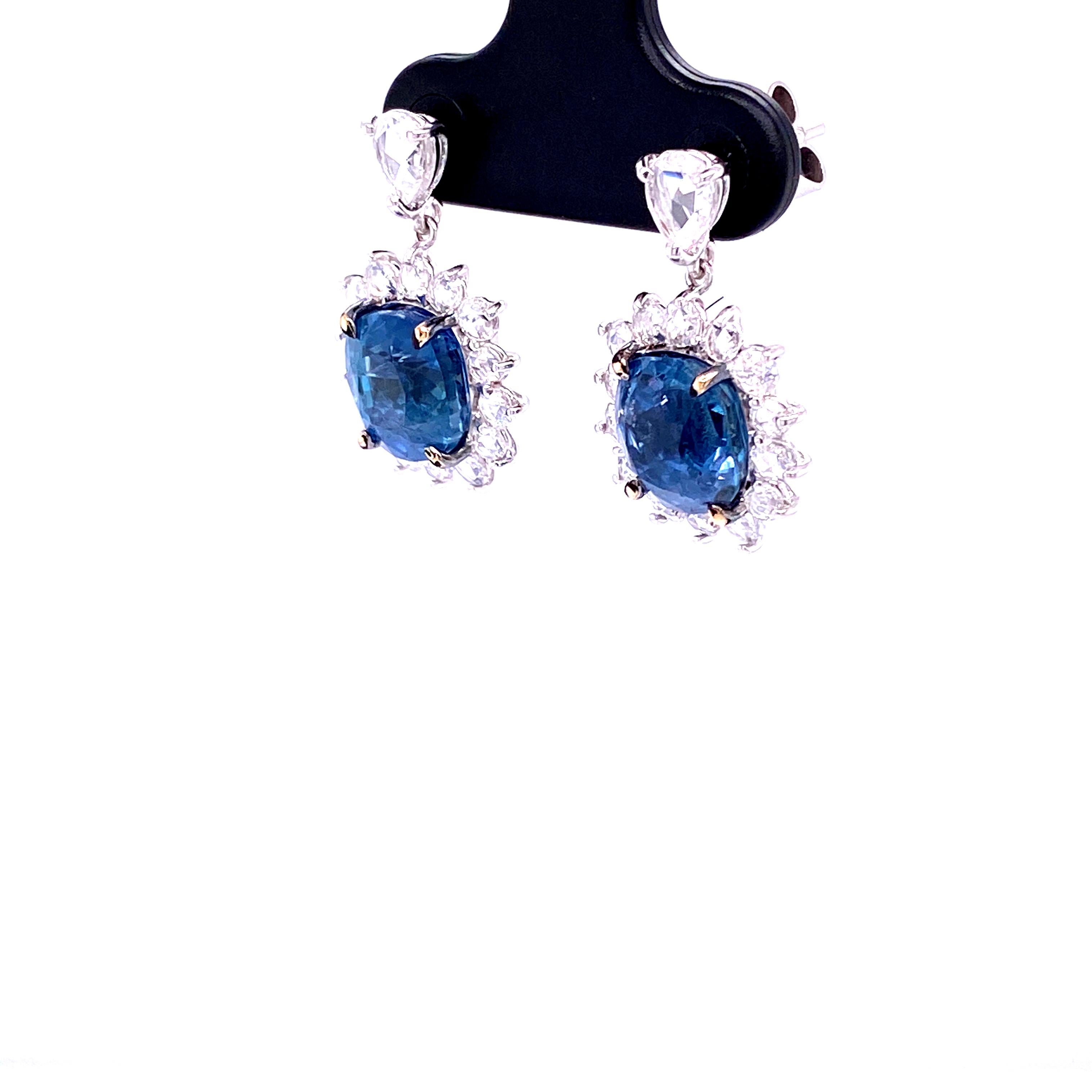 7.73 Carat GRS Certified Unheated Burmese Sapphires and Diamond Gold Earrings 1