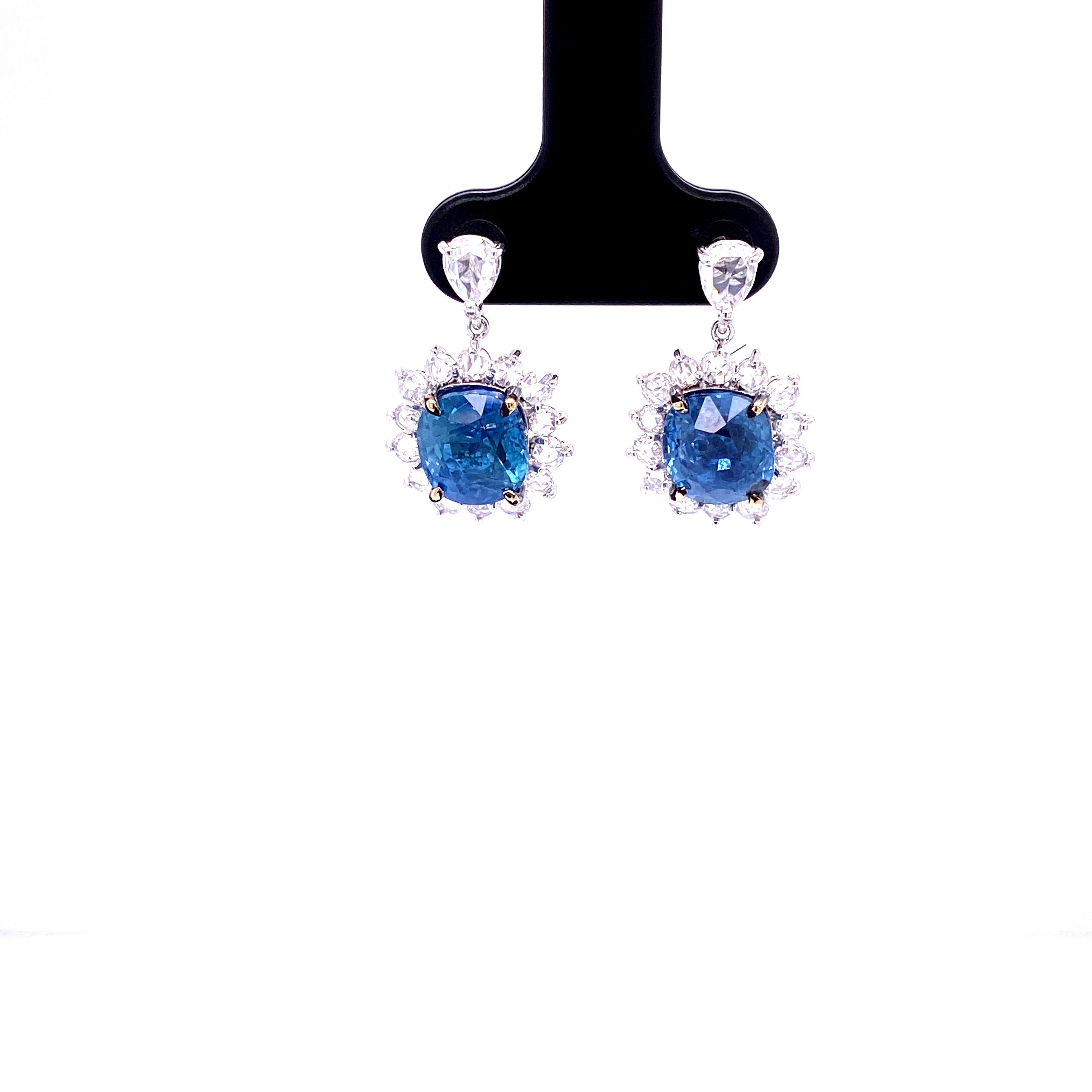 7.73 Carat GRS Certified Unheated Burmese Sapphires and Diamond Gold Earrings 2
