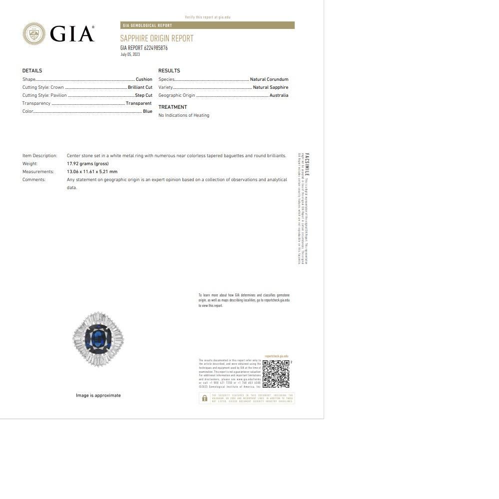 7.73 Carat No-Heat Blue Sapphire Diamond Platinum Ballerina Ring, GIA Certified For Sale 3