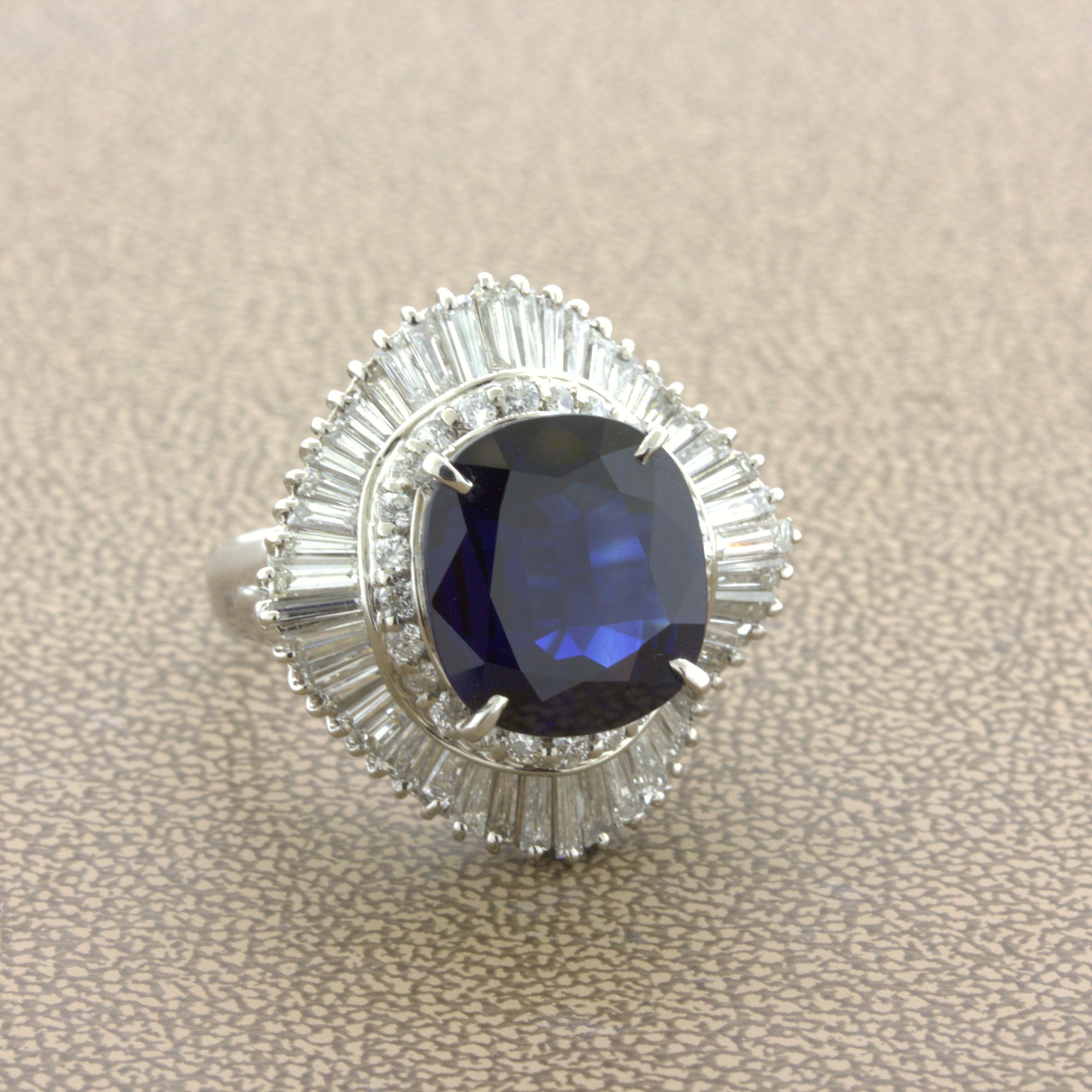 7.73 Carat No-Heat Blue Sapphire Diamond Platinum Ballerina Ring, GIA Certified In New Condition For Sale In Beverly Hills, CA