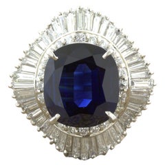 7.73 Carat No-Heat Blue Sapphire Diamond Platinum Ballerina Ring, GIA Certified