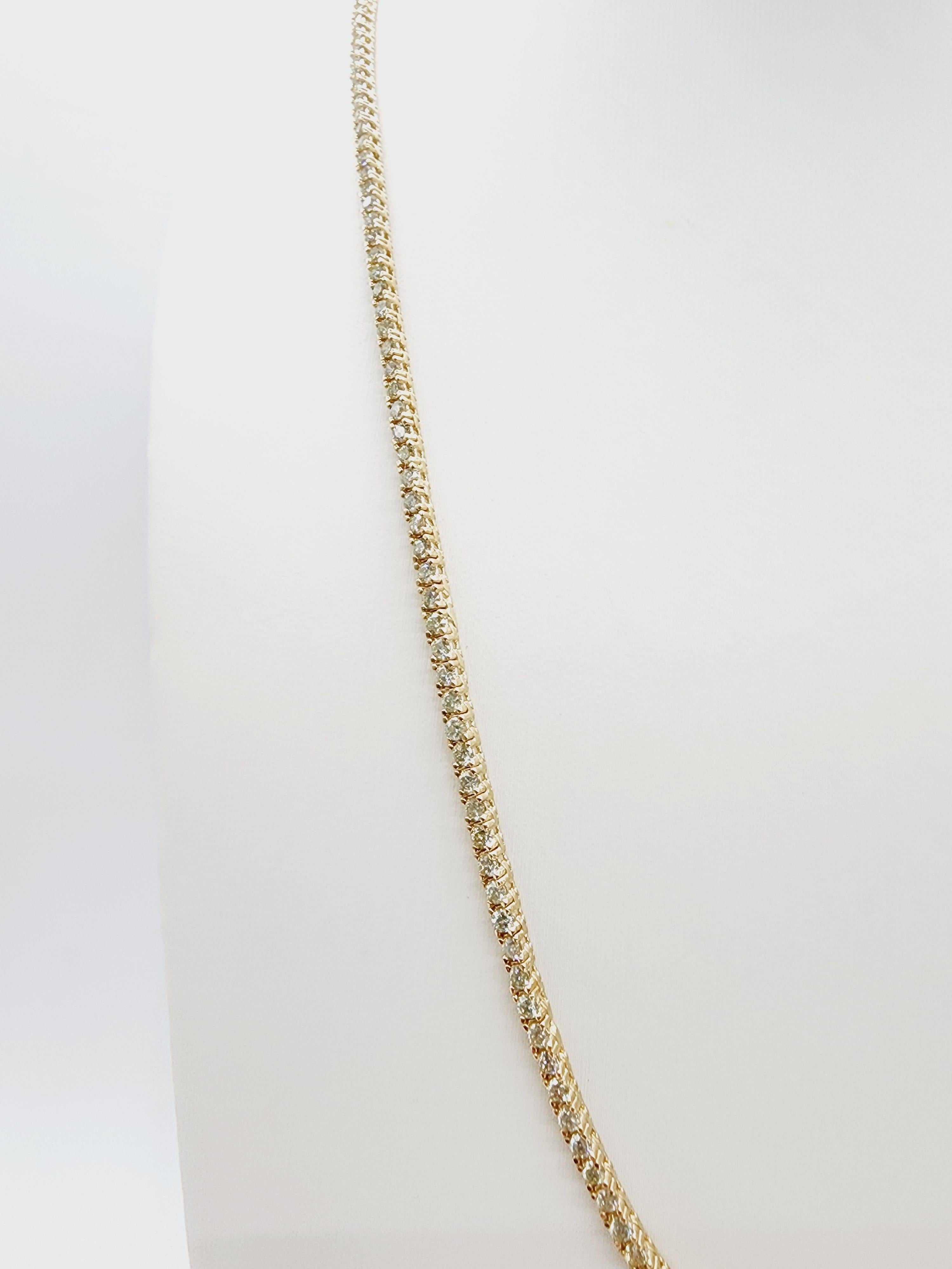 Round Cut 7.73 Carat Round Brilliant Cut Diamond Tennis Necklace 14 Karat Yellow Gold 20''