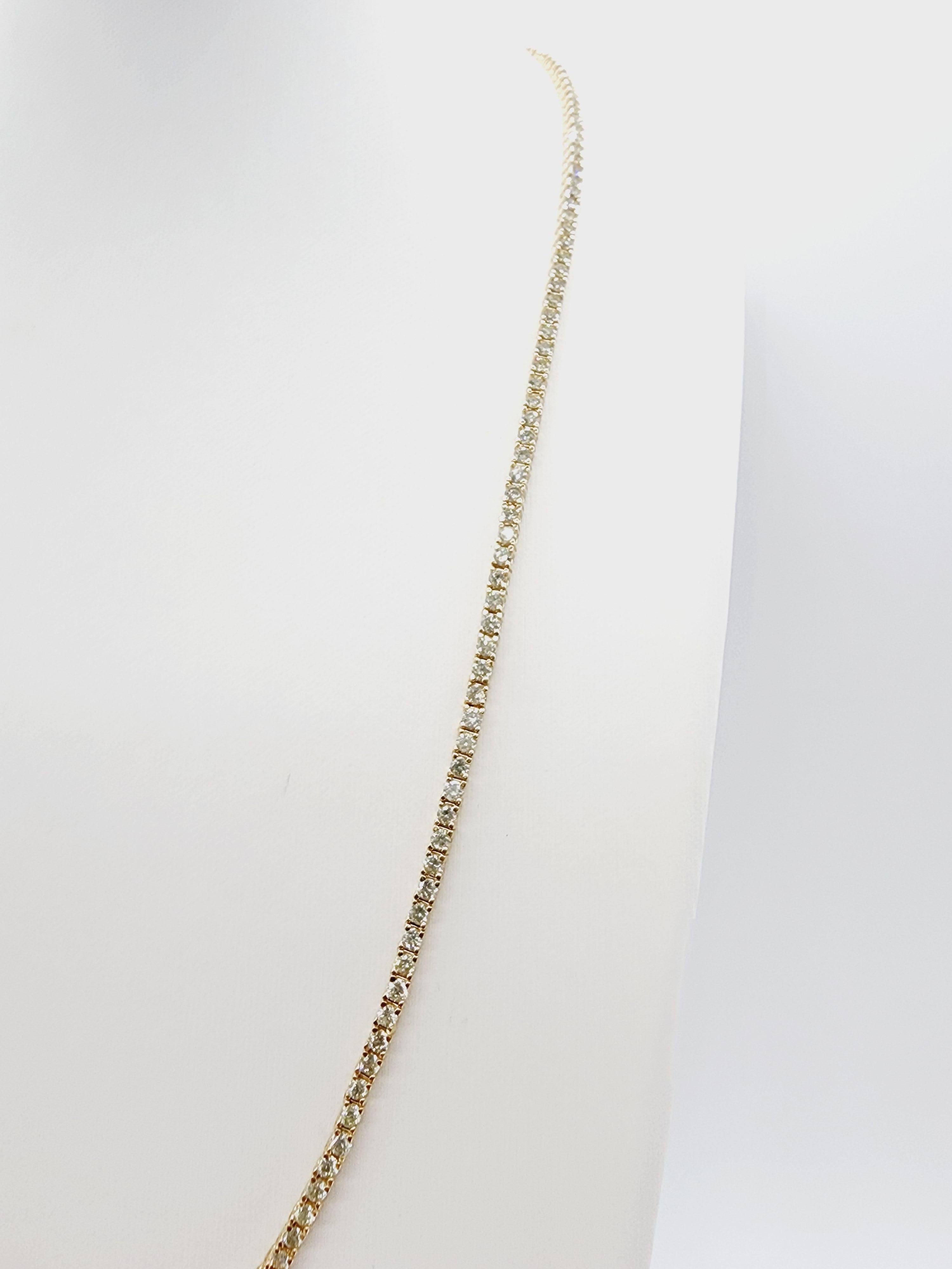 7.73 Carat Round Brilliant Cut Diamond Tennis Necklace 14 Karat Yellow Gold 20'' In New Condition In Great Neck Plaza, NY