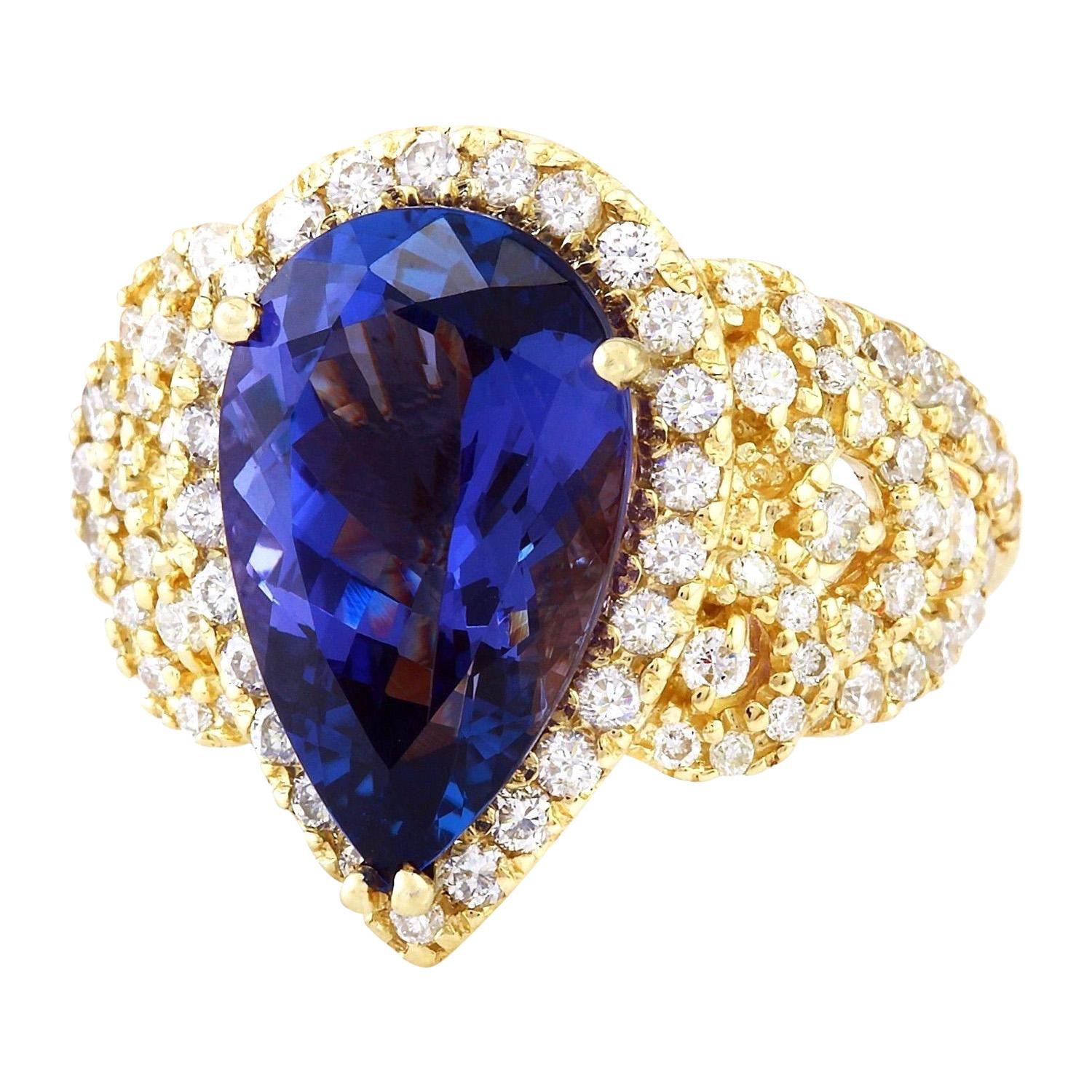 7.73 Carat  Tanzanite 18K Solid Yellow Gold Diamond Ring
Item Type: Ring
Item Style: Cocktail
Material: 18K Yellow Gold
Mainstone: Tanzanite
Stone Color: Blue
Stone Weight: 5.73 Carat
Stone Shape: Pear
Stone Quantity: 1
Stone Dimensions: 16.05x9.65
