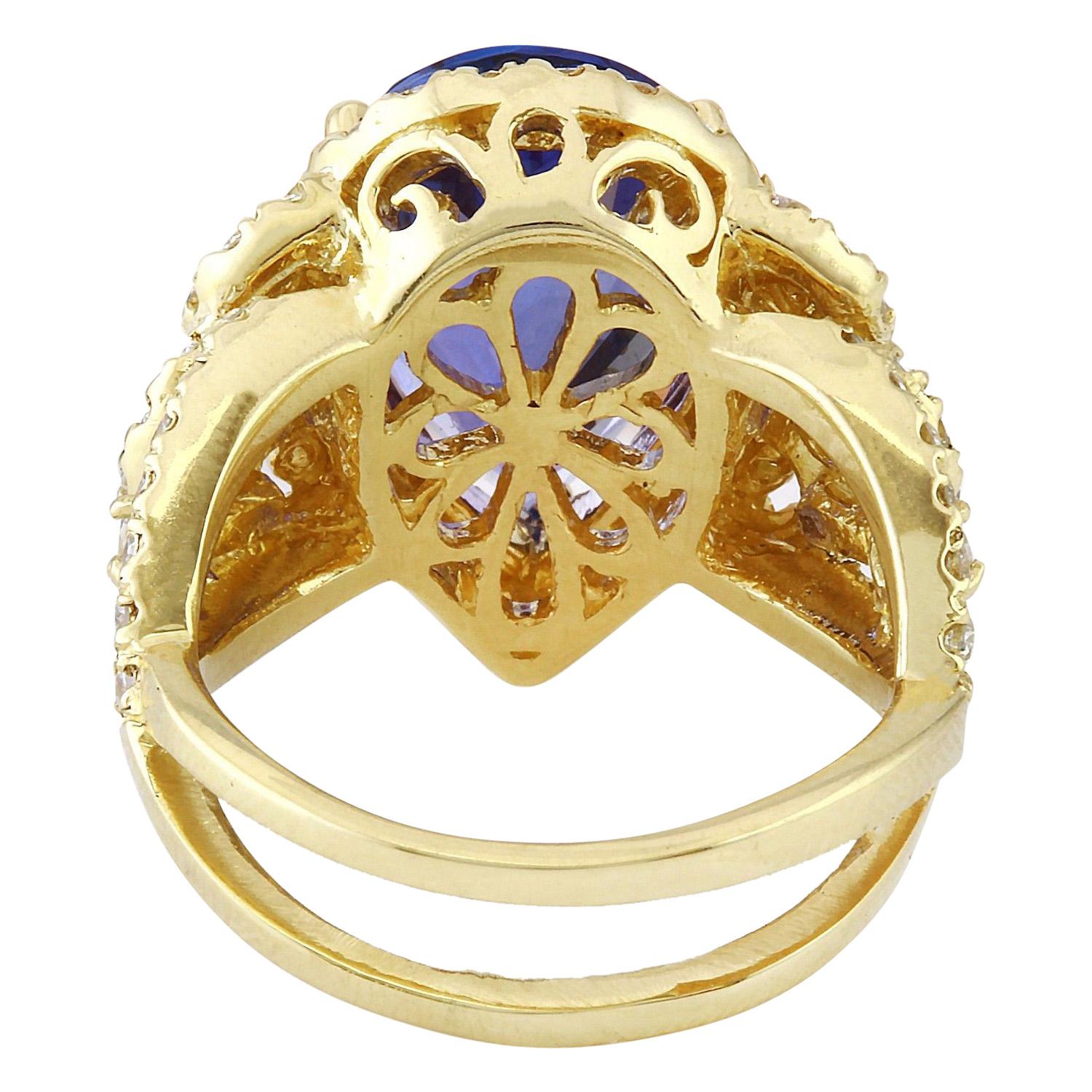7.73 Carat Tanzanite 18 Karat Solid Yellow Gold Diamond Ring In New Condition For Sale In Los Angeles, CA