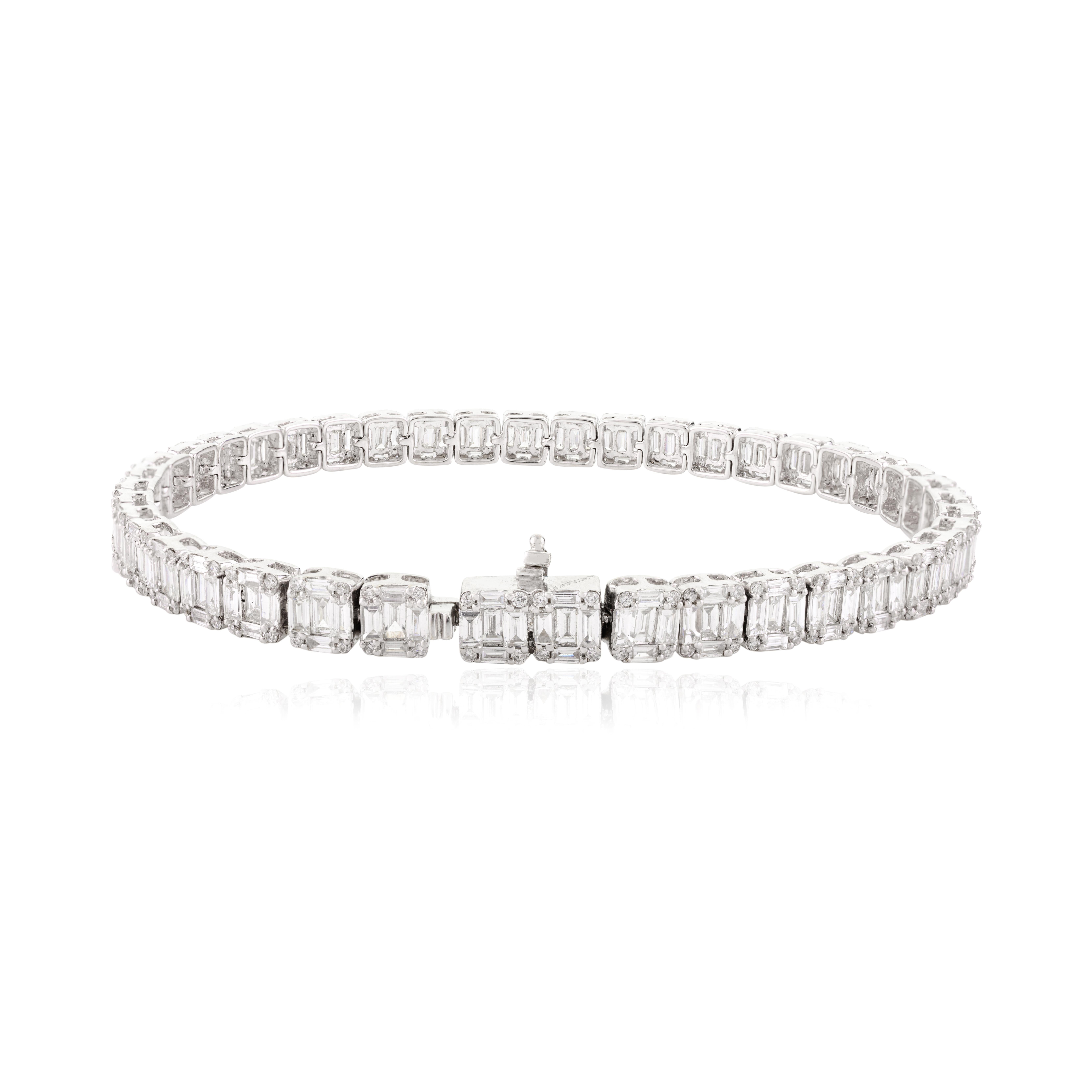 7.73 Carats Natural Diamond Cluster Engagement Bracelet in 18k White Gold For Sale 1