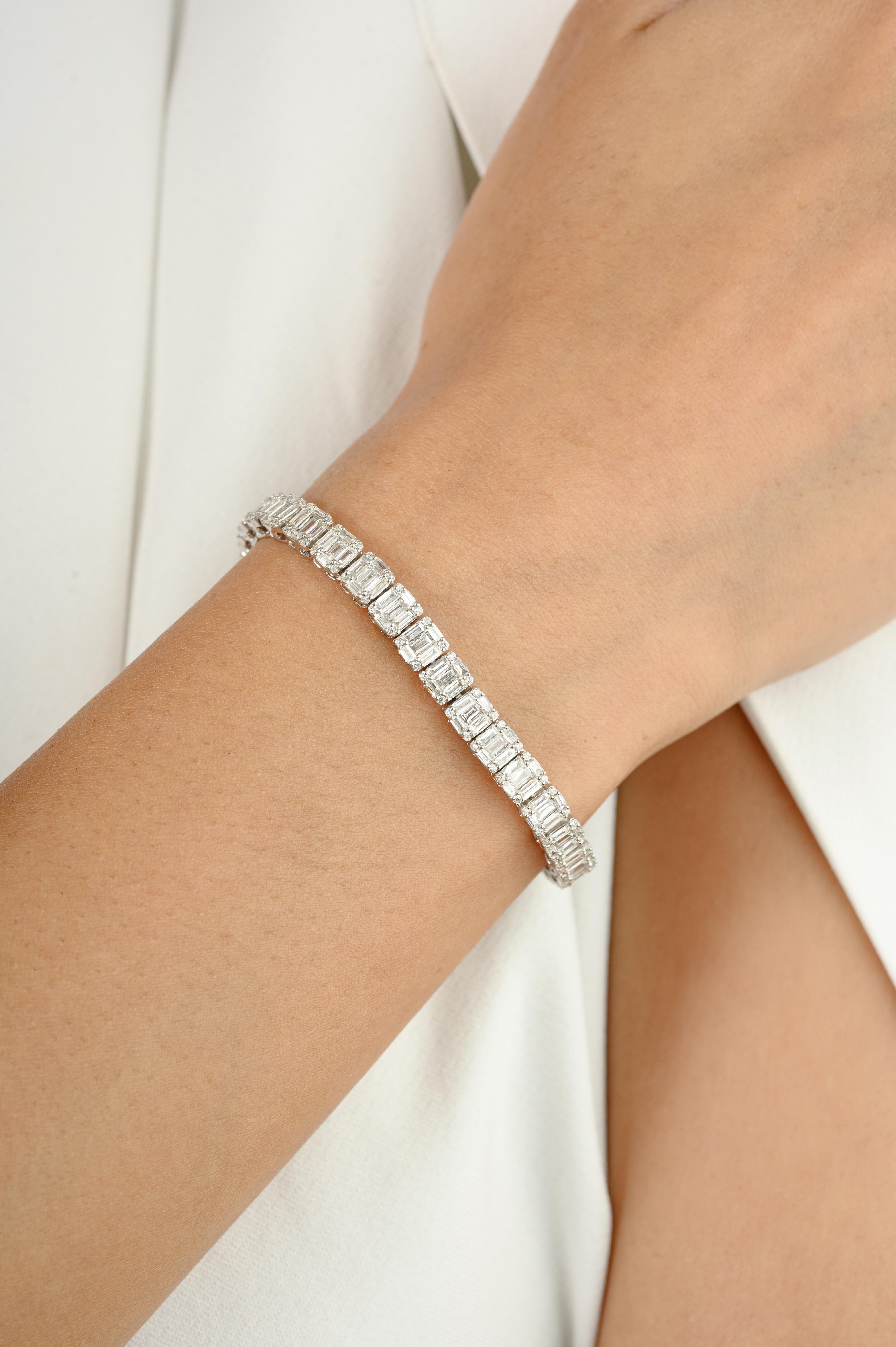 7.73 Carats Natural Diamond Cluster Engagement Bracelet in 18k White Gold For Sale 2