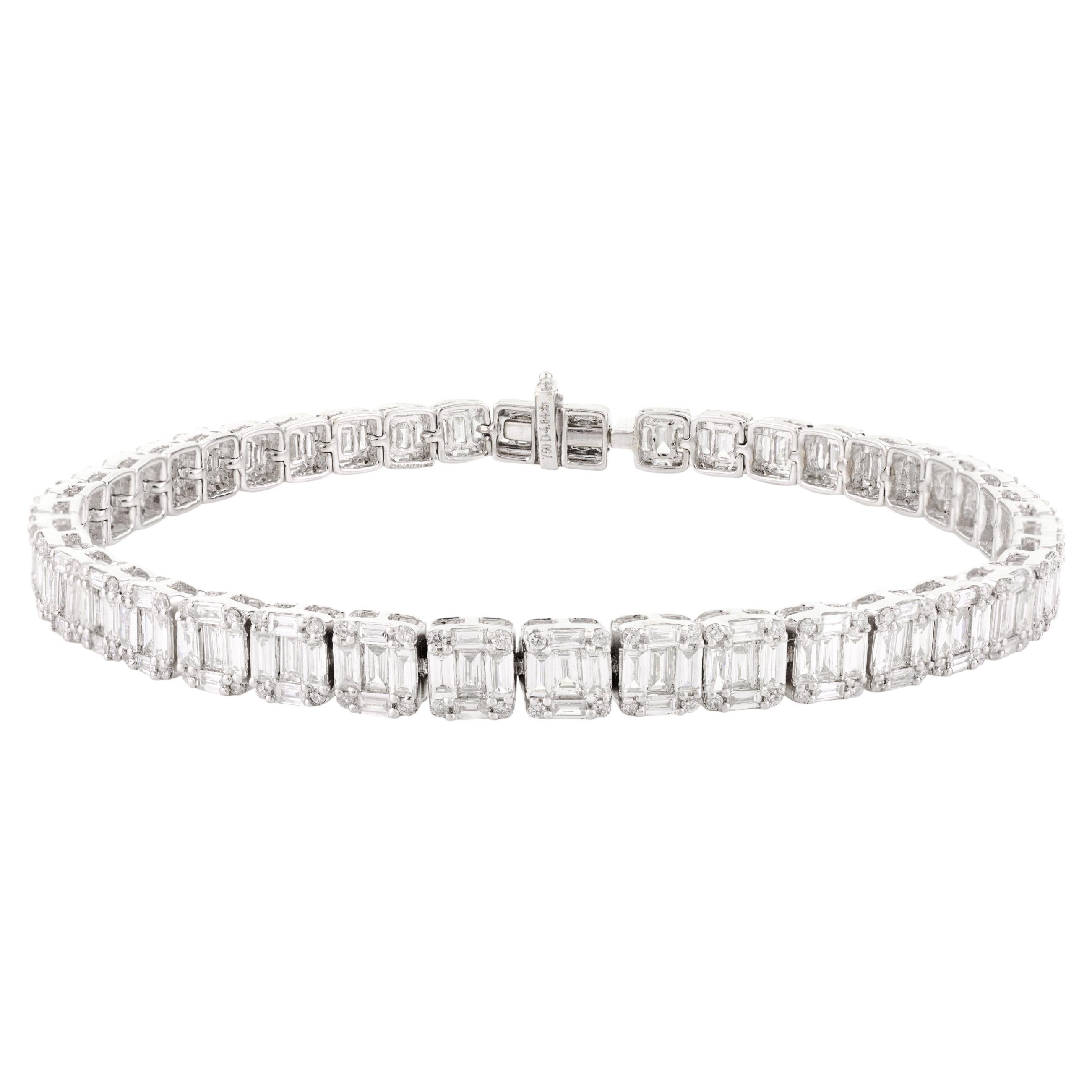7.73 Carats Natural Diamond Cluster Engagement Bracelet in 18k White Gold