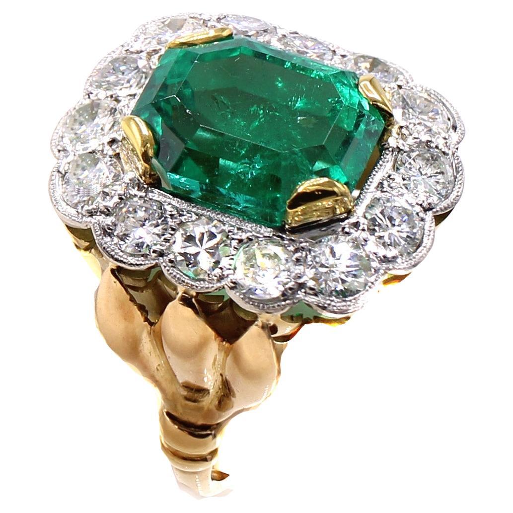 7.73 ct Colombian Emerald Diamond Vintage Ring