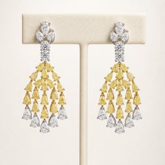 7.73 ct Natural Pear Diamond Tassel Chandelier Earrings, 18K Two-Tone Gold
