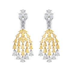7.73 ct Natural Pear Diamond Tassel Chandelier Earrings, 18K Two-Tone Gold