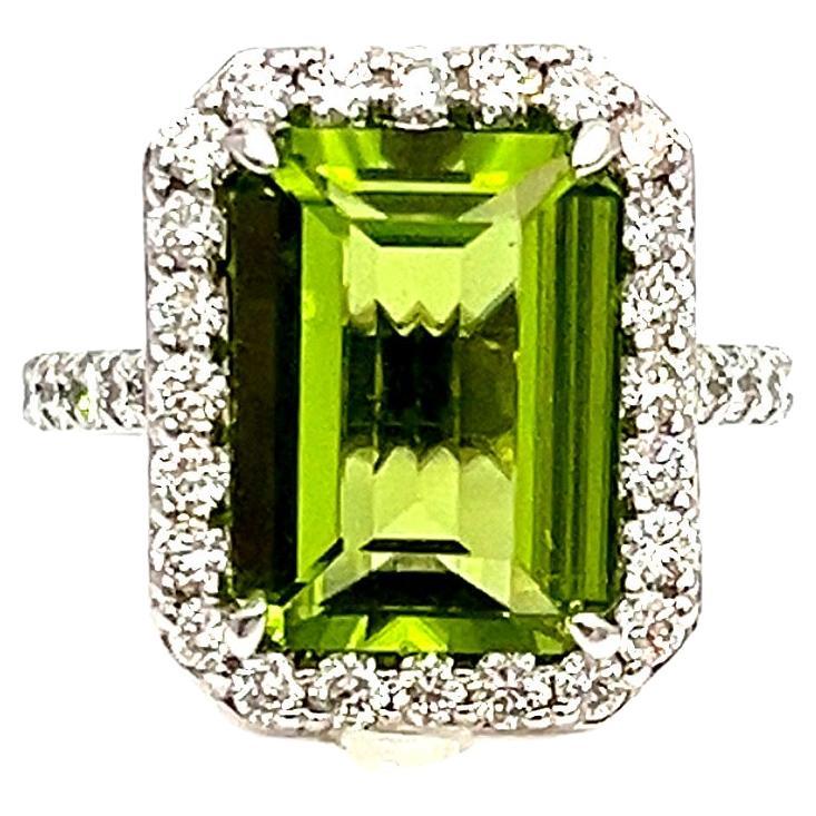 7.73 ct Natural Peridot & Diamond Ring  For Sale
