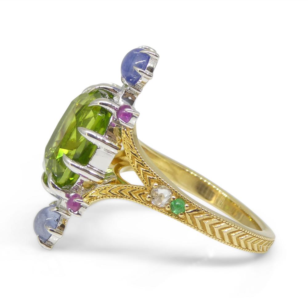 7.73ct Peridot, Sapphire, Ruby & Diamond Cocktail Ring set in 14k Yellow and Whi 4