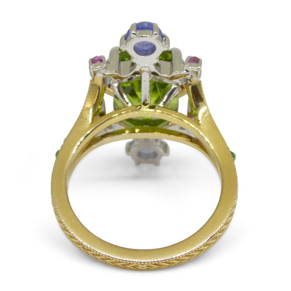 7,73ct Peridot, Saphir, Rubin & Diamant Cocktail Ring in 14k Gelb und Weiß 2